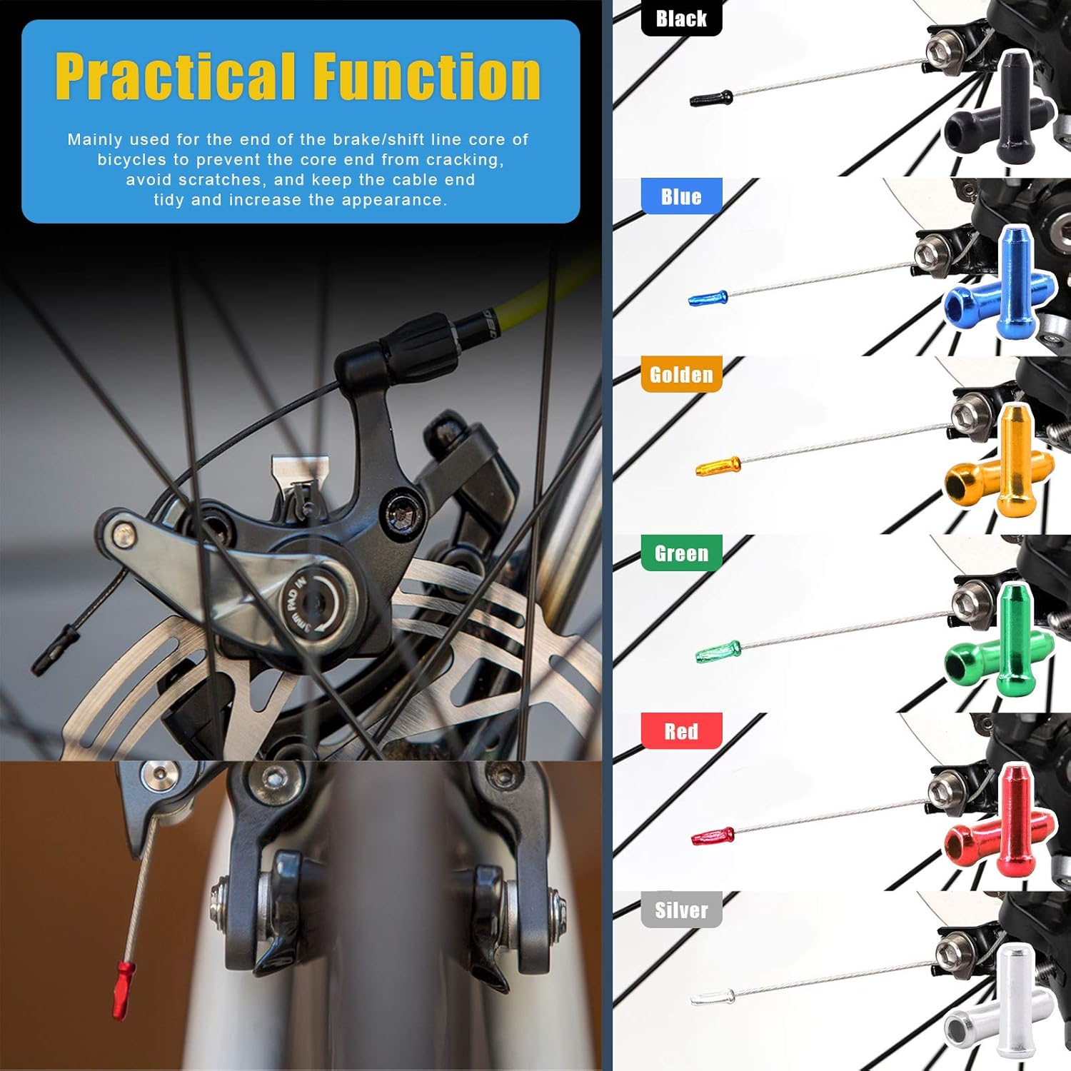 Glarks 121Pcs Bike Cable End Caps with Cable Cutter Set, 120Pcs 6 Colors Cable End Crimps Brake Cable End Caps with Stainless Steel Wire Rope Aircraft Bicycle Cable Cutter up to 5/32" image number 3