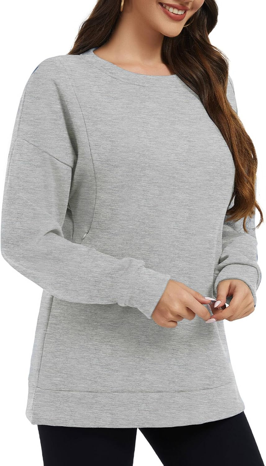Smallshow Women'S Nursing Sweatshirt Tops Fleece Long Sleeve Breastfeeding Clothes image number 6