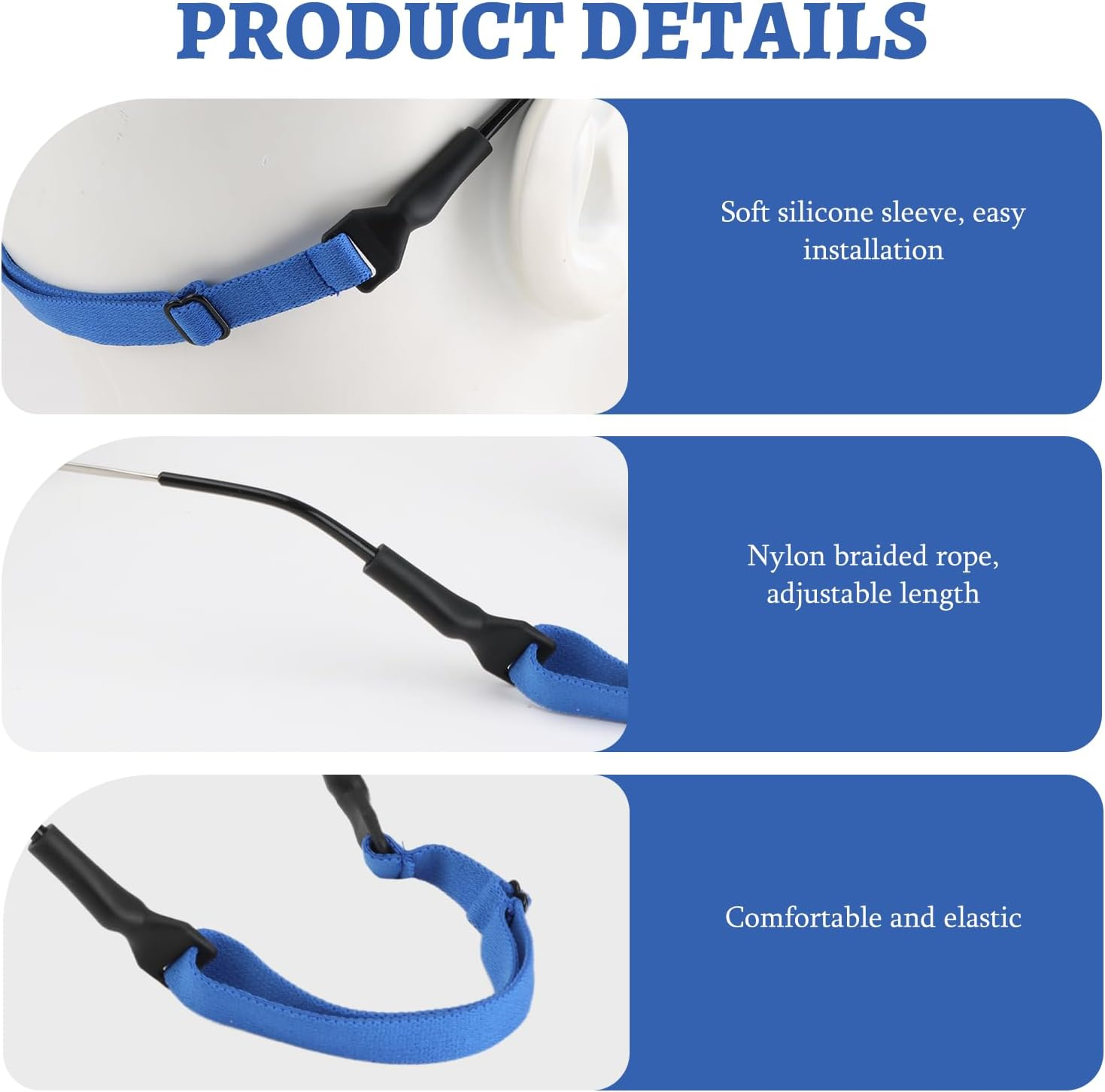 3 Pcs Black Adjustable Glasses Strap, Elasticity Anti-Slip Sport Eye Glasses Strap Suitable for Running Cycling Outdoor Exploration for School-Age Children Sports Enthusiasts - Black image number 4