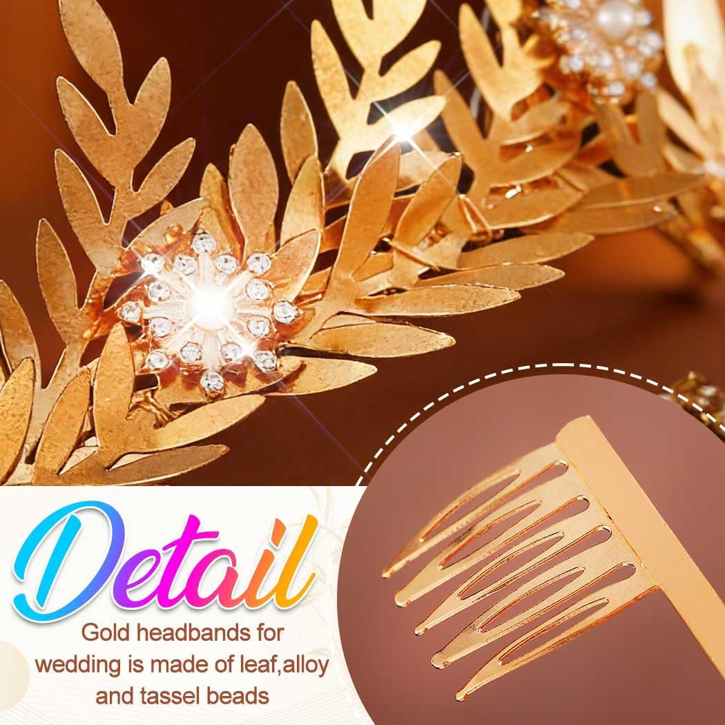 Fashband Leaf Headband Gold Rhinestone Headpiece Flower Hair Accessories for Women image number 2