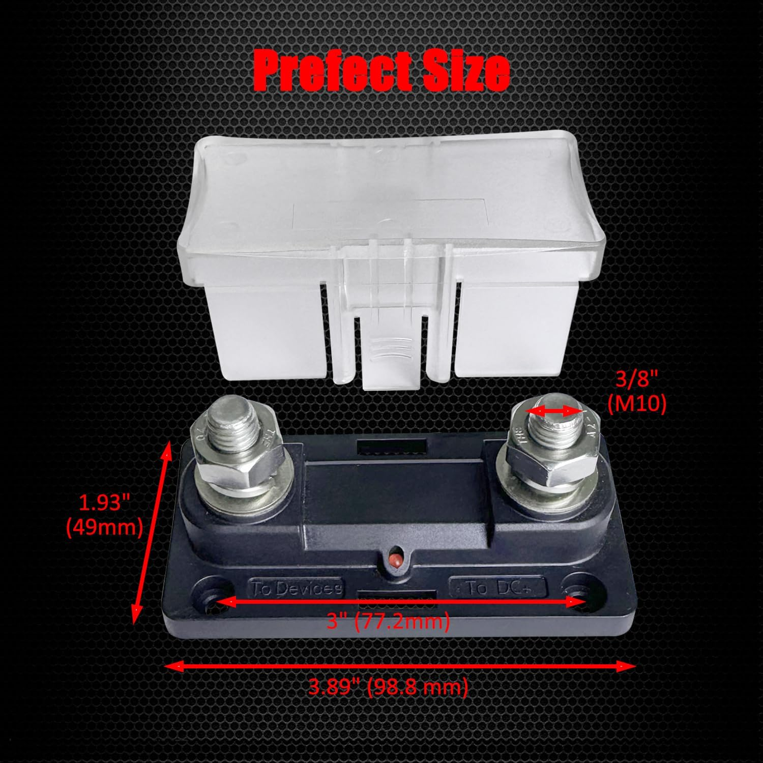 35-500 Amp ANL Fuse Holder, Ampper DC 12-32V In-Line ANL Fuse Block Kit W/ M10 (3/8") Studs, Illuminated Indicator, Insulating Cover and 500A Ceramic Fuse image number 2