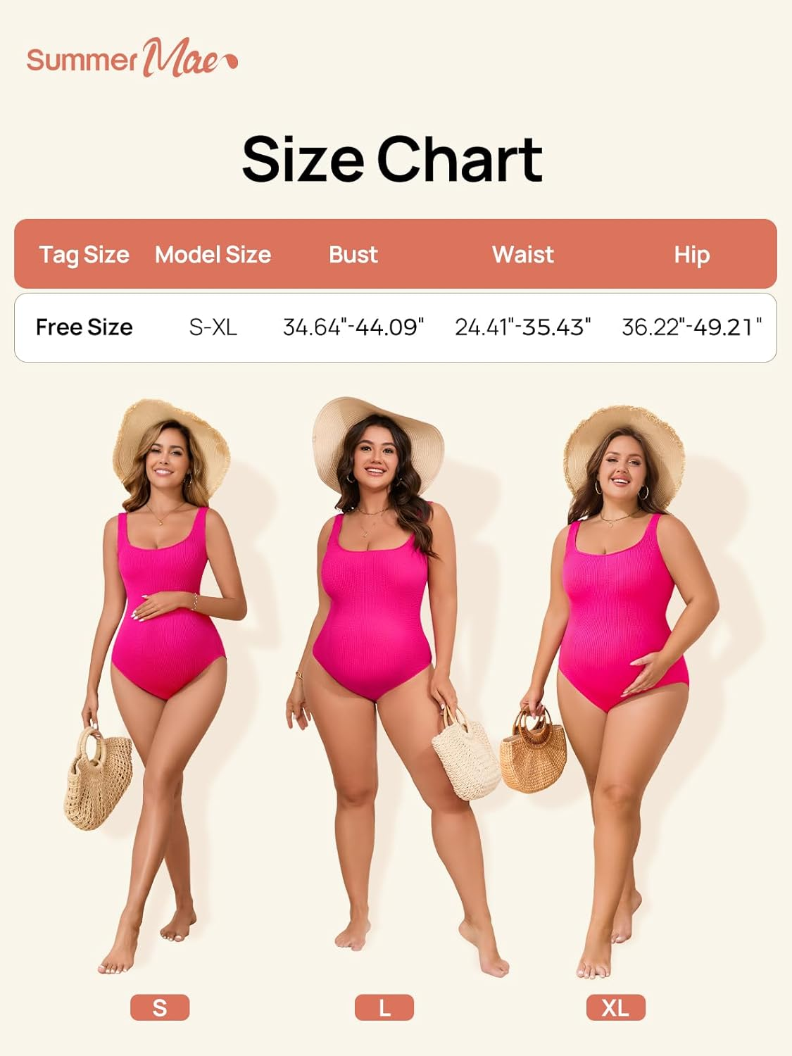 Summer Mae Maternity One Piece Swimsuit Seamless Ribbed Bathing Suit Scoop Neck Pregnancy Swimwear One Size Fits S-XL - Beige image number 6