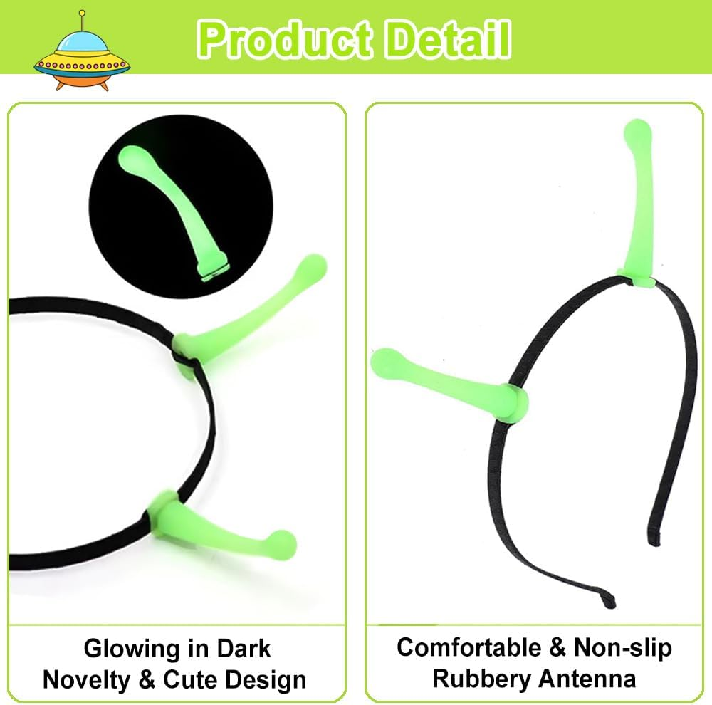 NGUP Alien Costume Accessories Green Glow in Dark Alien Antenna Costume for Adult Kids Cosplay Women Halloween Face Luminous Cute Headband for Makeup Space Themed Party Favors image number 5