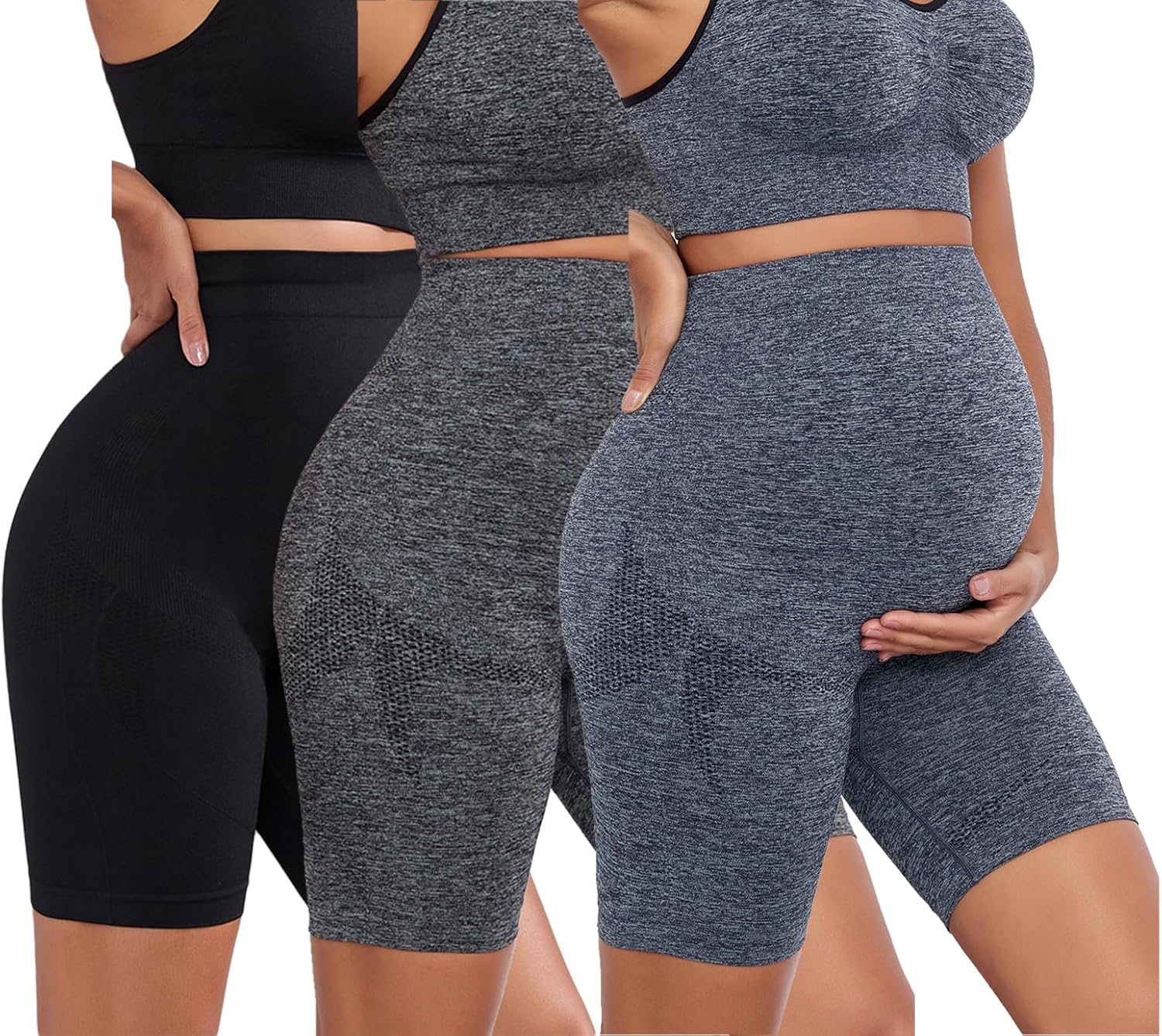 Lataly 3Pack Women'S Maternity Shorts over the Belly Yoga Biker Pregnancy Workout Running Active Shorts for Women