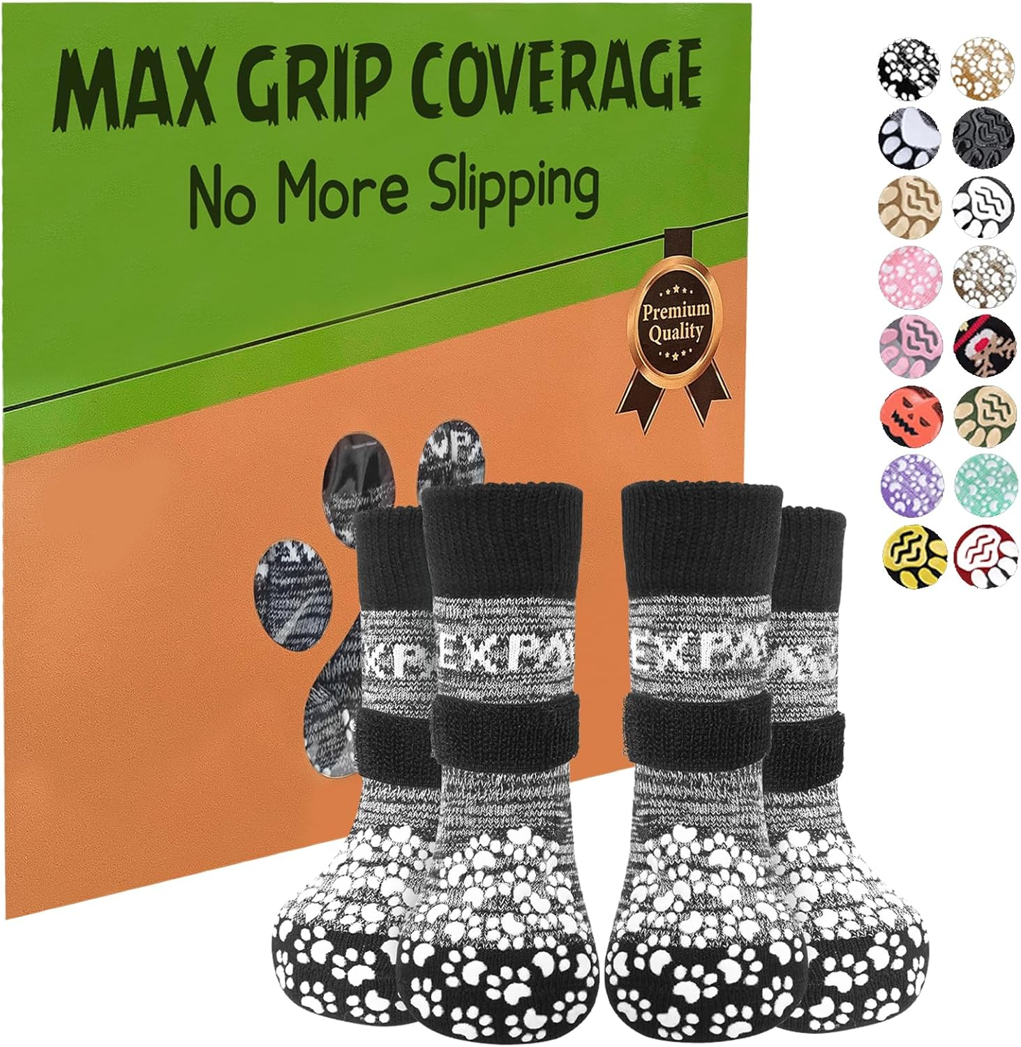 EXPAWLORER Anti-Slip Dog Socks-Double Sides Grips Traction Control on Hardwood Floor,Dog Boots for Winter,Dog Shoes for Cold Pavement,Paw Protector,Prevents Licking,For Small Medium Large Senior Dogs