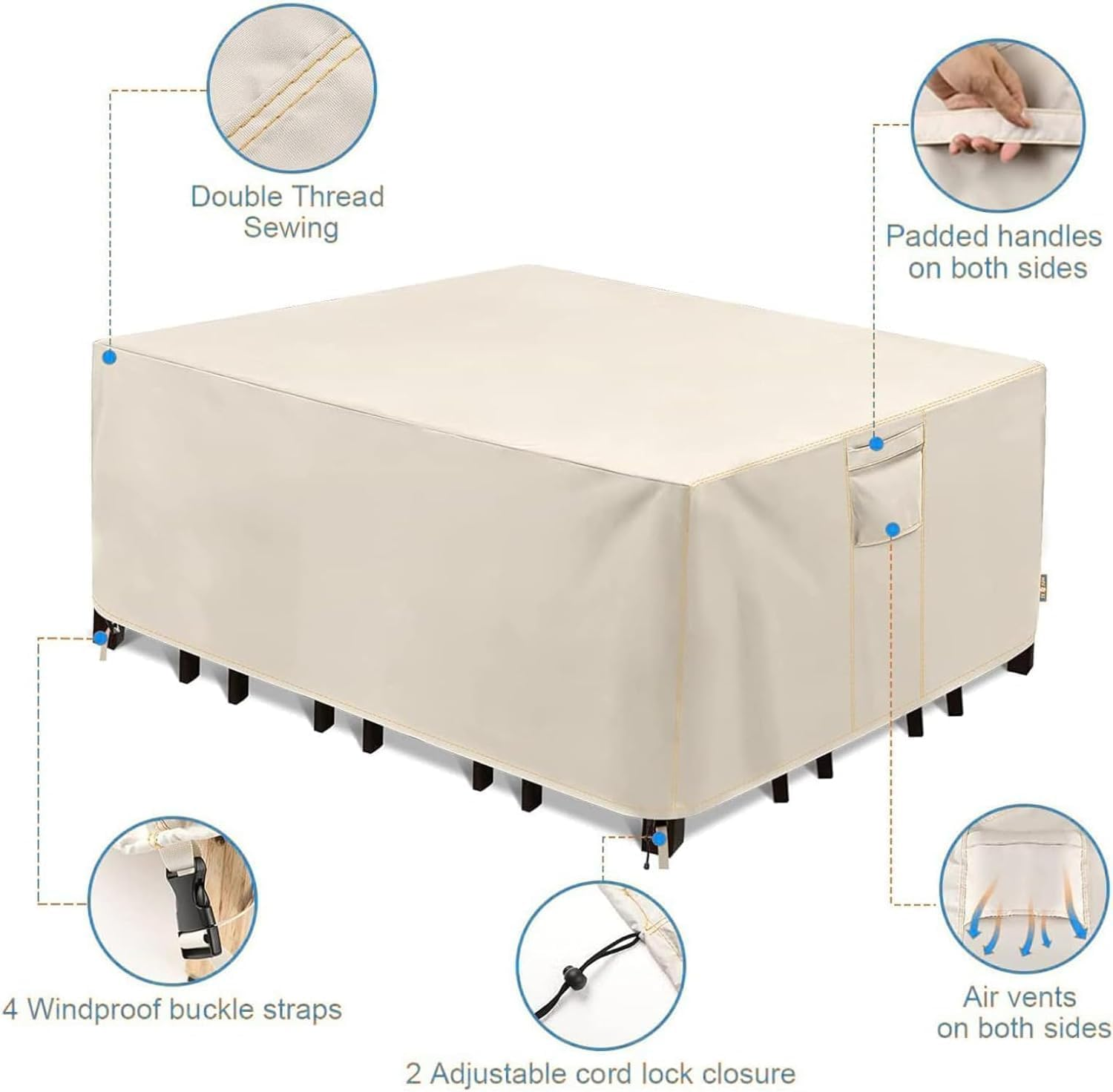 Outdoor Furniture Covers Waterproof, Anti-Uv Patio Furniture Cover, 420D Heavy Duty Oxford Cloth Cover with Handles, Vents and Buckles (Beige, 250*250*90Cm) image number 4