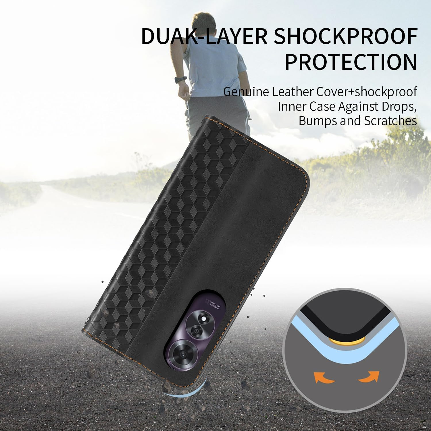 CXTCASE Case for Oppo A60 5G/ Oppo A40 (6.67 Inch), Shockproof PU Leather Flip Folio Cover with Card Slots, Magnetic Wallet Case for Oppo A60 5G/ A40, Black - Blue image number 2