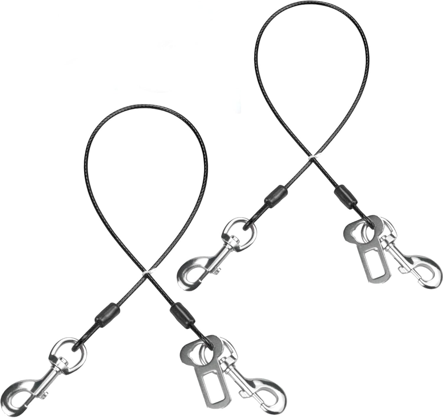 Skogfe Dog Seat Belt Harness for Car,2Packs Dog Seatbelt of Coated Wire Leash Safety Restraint,No Chew Tether Cable Vehicle Dog Accessories,Double Clips & Latch Black, 24 Inch/60Cm (Black) image number 5