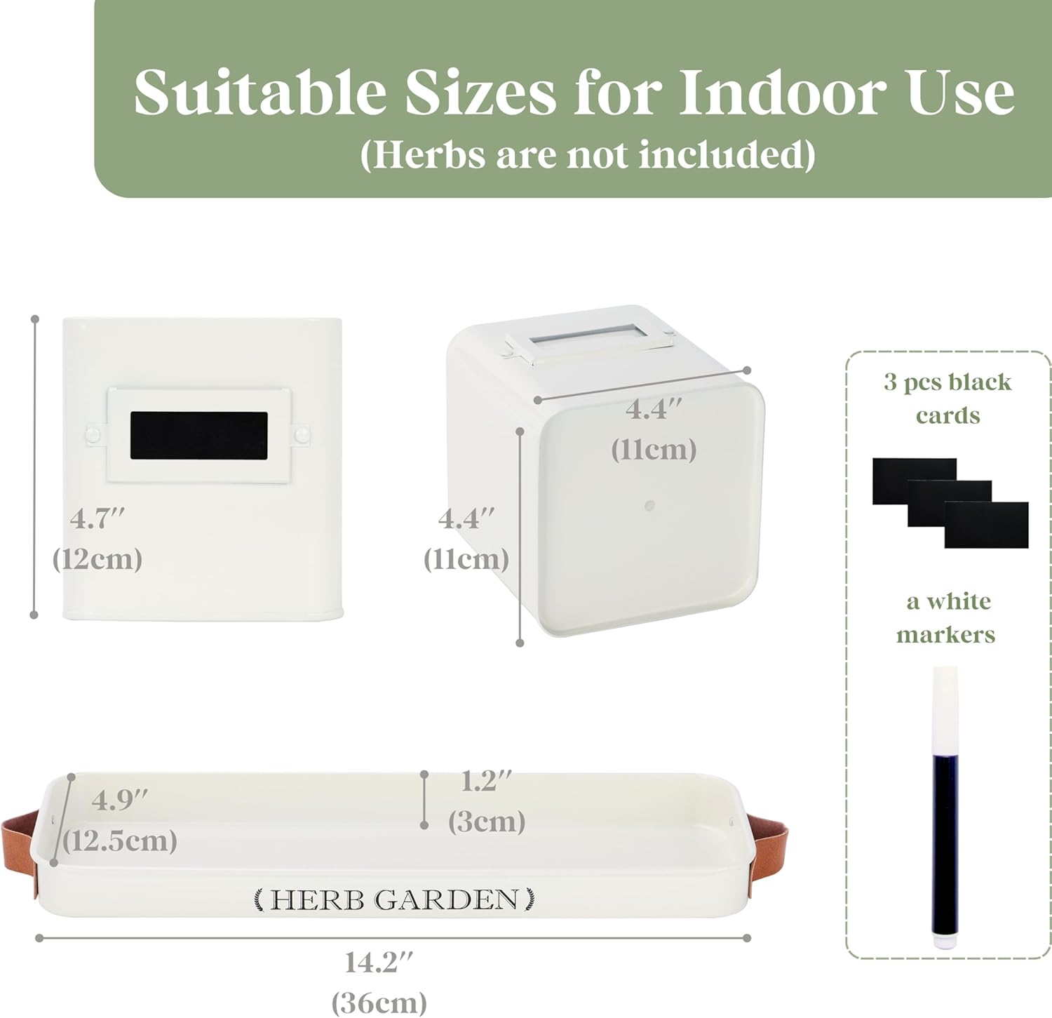 PERFNIQUE Indoor/Outdoor Herb Garden Planter Set, Farmhouse Style, White, 4.4" W X 4.7" H, 14.2" L X 4.9" W X 1.2" H Tray, Windowsill Herb Garden, Drainage System - Sky Blue image number 6