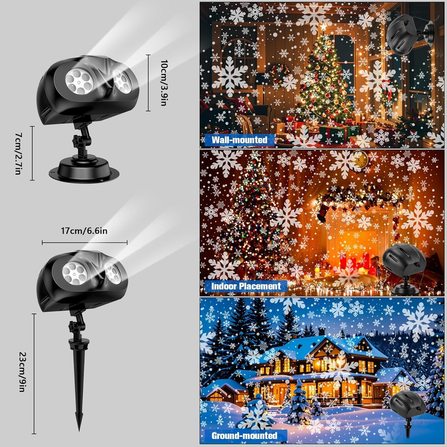 Christmas Double Head Snowflake Projection Lights, Outdoor LED Christmas Lights IP65 Waterproof,Dynamic Rotating Snow Lamp Brighter LED Landscape for Halloween Xmas Party Wedding Holiday Garden image number 1