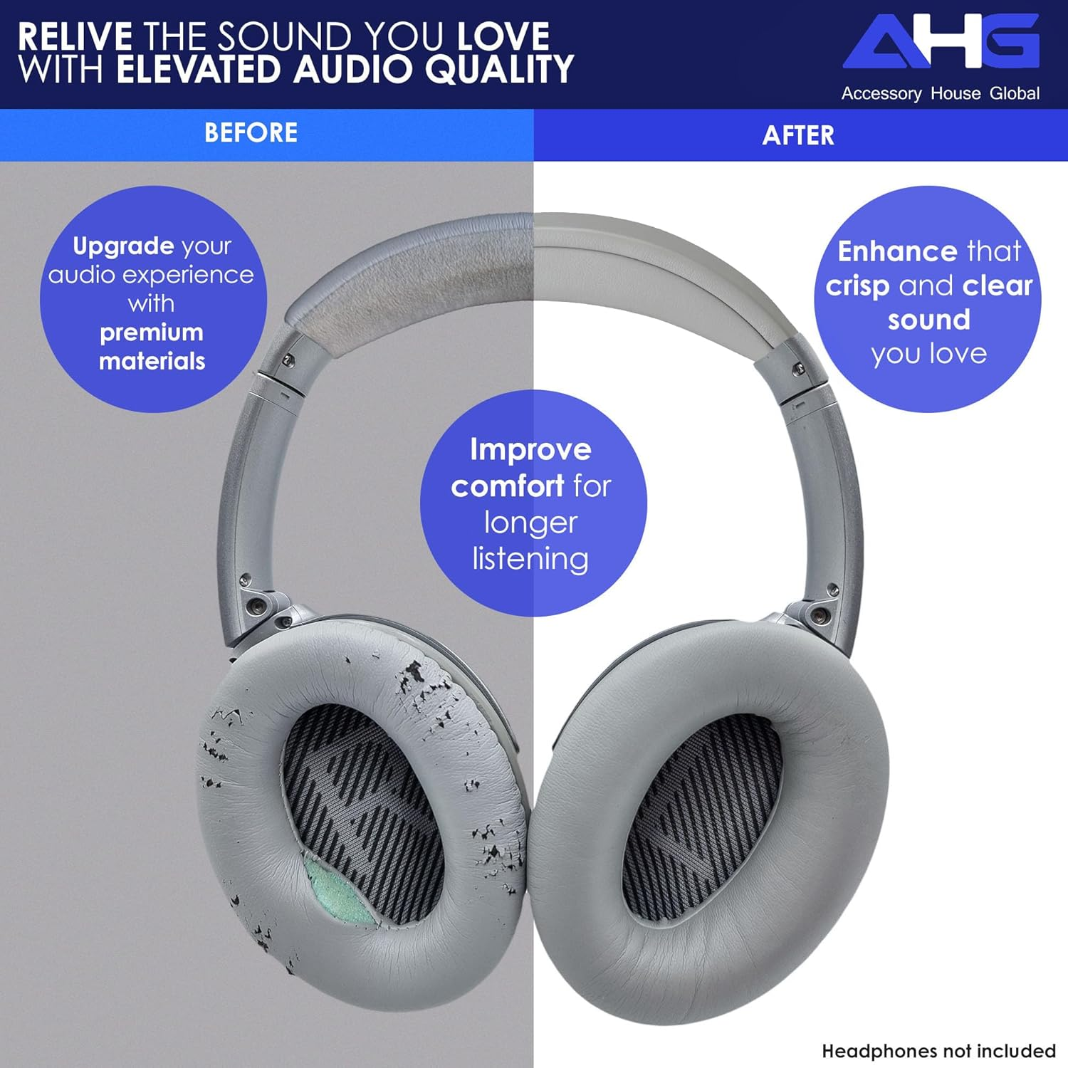 Replacement QC35 / QC35 Ii Earpads and QC35 Headband / QC35 Ii Headband V3 Pad Cushion Compatible with Bose Quietcomfort 35 (QC35) and Bose Quietcomfort 35 Ii (QC35 Ii) Headphones (Grey)