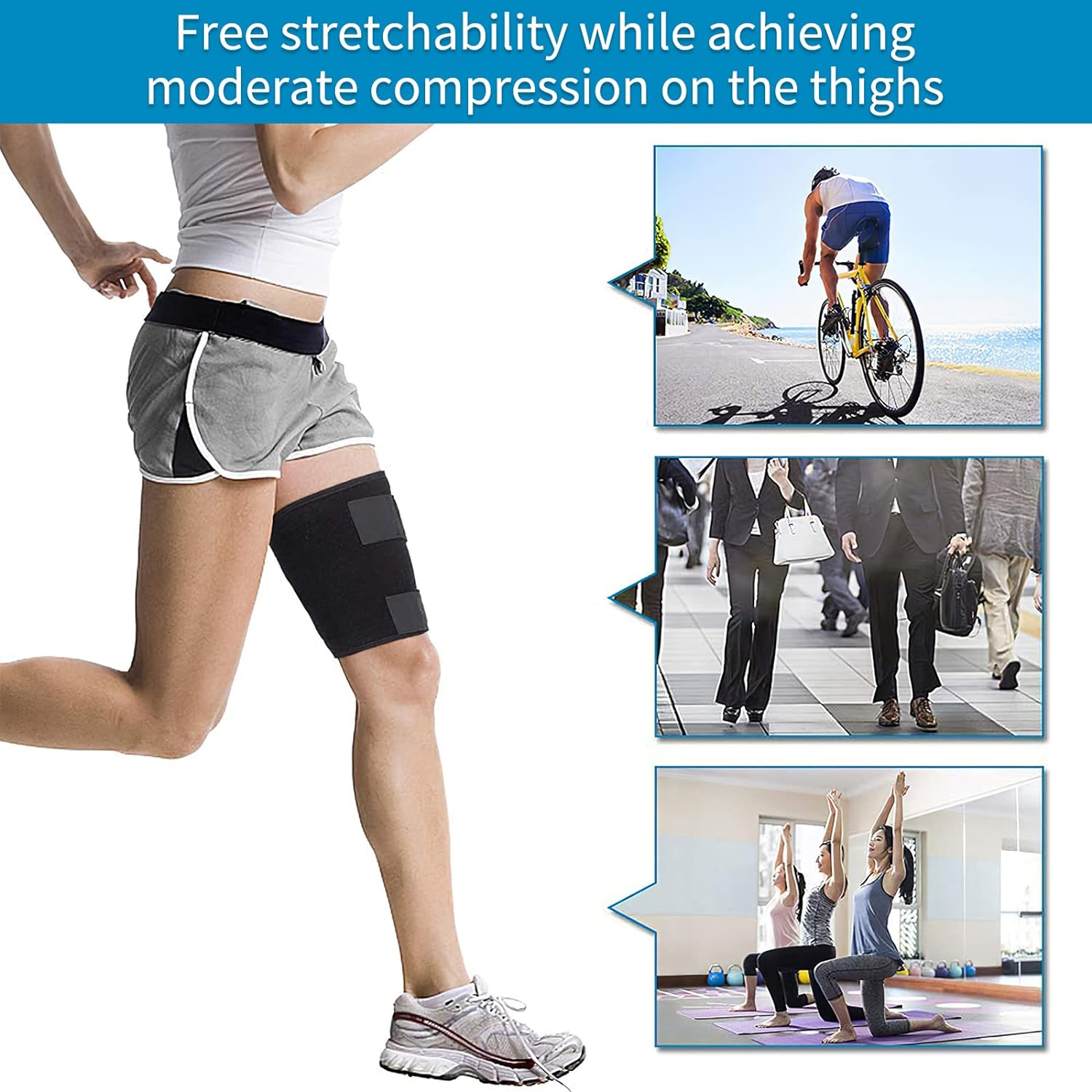 VIPMOON Thigh Brace, 2 Pack Sports Thigh Brace, Thigh Compression Sleeves, Lightweight, Breathable, Left/Right Unisex, Firmly Fixed Thigh, Reduce Impact, Non-Slip, Hand Washable image number 5