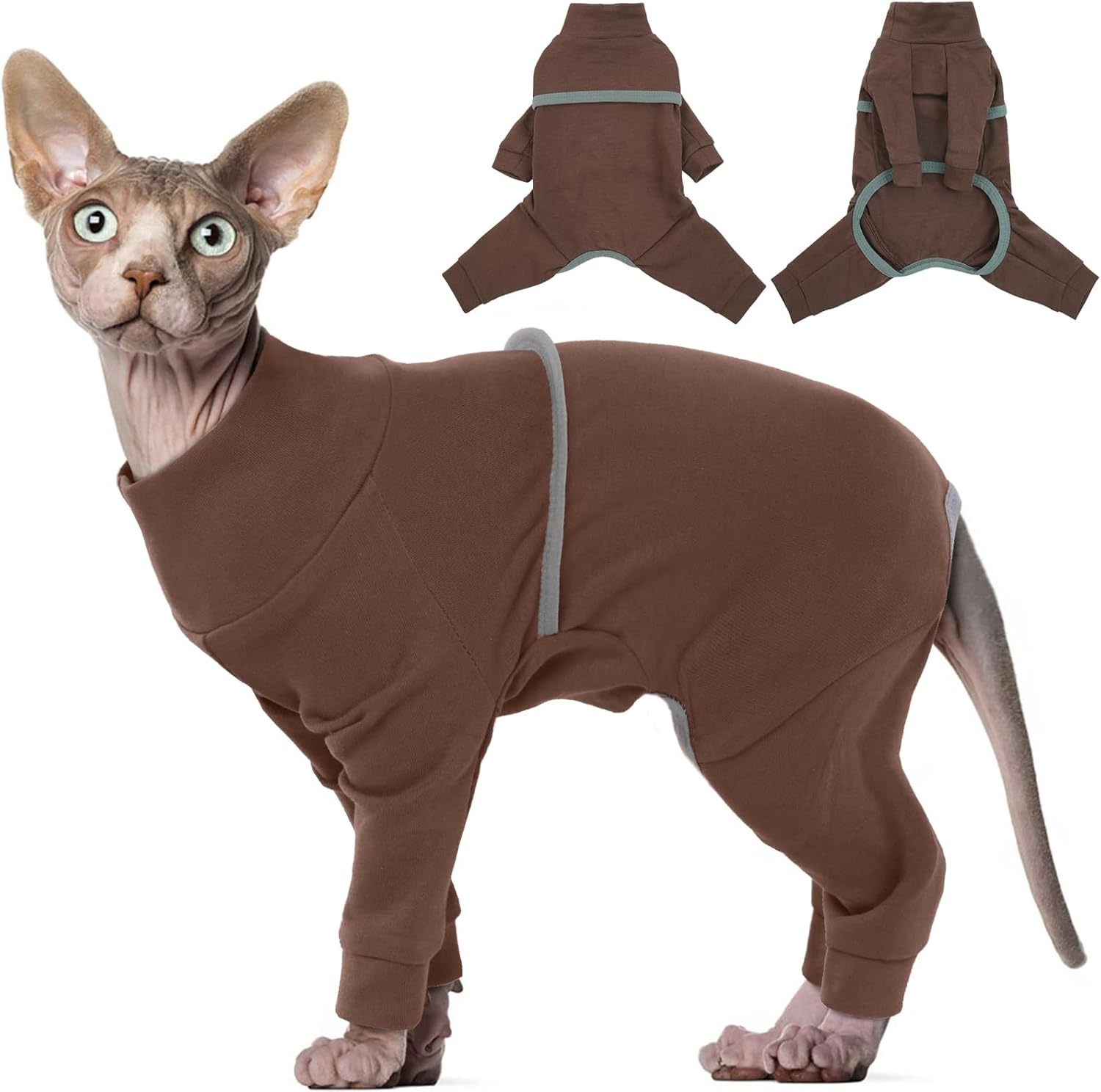 Hjyokuso Sphynx Cat Clothes, Breathable Soft Cat Jumpers for Cats Only, Cat Coat with Four Legs, Cat T-Shirt, Warm Cat Sweaters, Cat Pajamas Jumpsuit Vest for Sphynx, Cornish Rex, Devon Rex,Peterbald image number 1