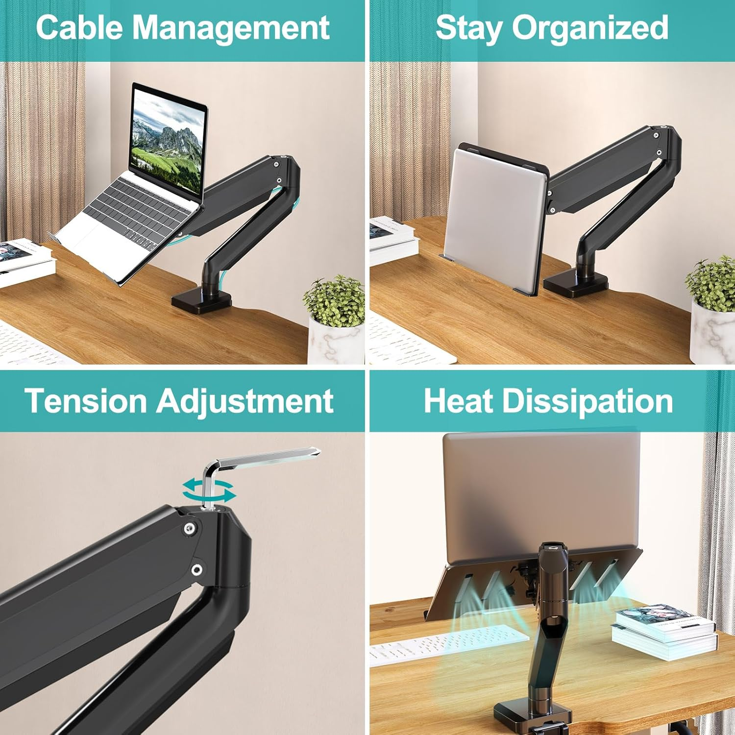MOUNT PRO Laptop Stand Desk Mount, 2 in 1 Function Monitor Laptop Mount, Aluminum Laptop Arm Fits Max 17" Notebook and 32" Computer Screen, Single Monitor Mount with Laptop Tray, Holds up to 17.6Lbs image number 4