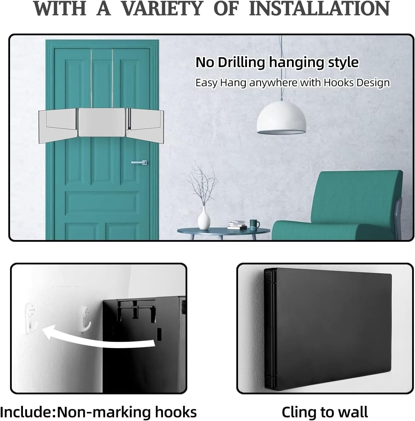 Cozioz 3-Way Trifold Mirror for Hair Cutting, Adjustable & Foldable Portable Mirror with Retractable Height Hook, Ideal for DIY Haircuts, Hair Coloring, Braiding, Shaving & Makeup image number 5