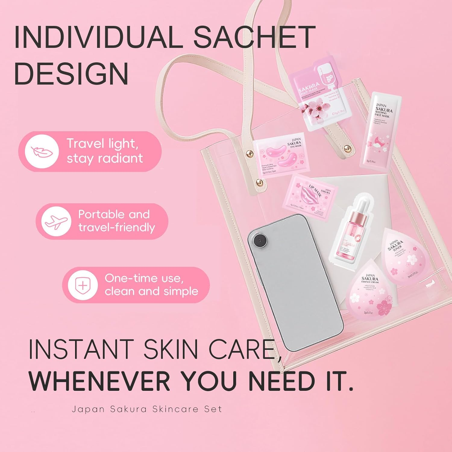 Sakura Skin Care Set for Teenage Girls, Facial Skincare Sets & Kits-Cleanser, Serum, Sleeping Mask, Mud Mask, Eye Mask, Face Cream, Perfectly for Hamper Baskets, Travel Skincare Set 37PCS image number 6