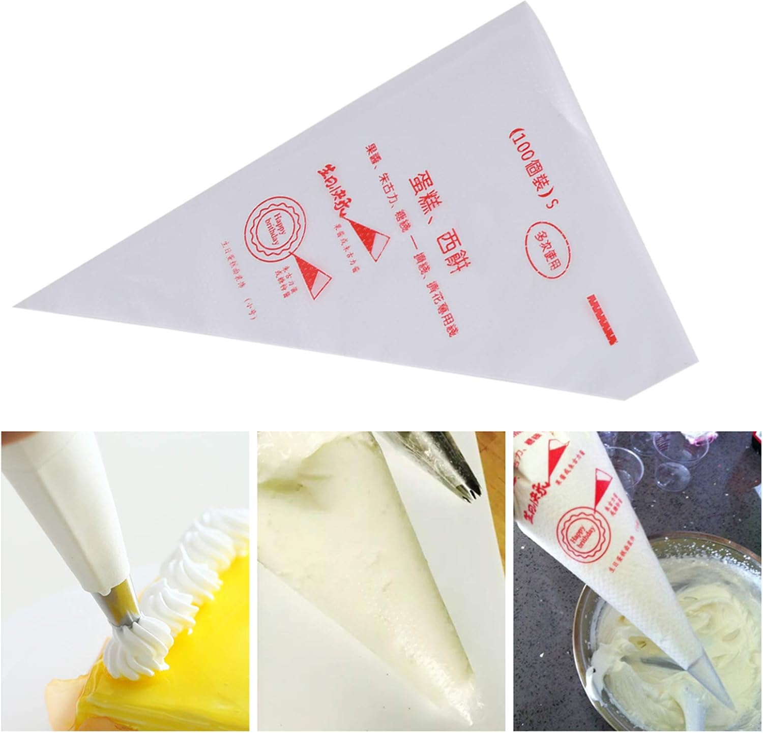 Decorating Piping Bags, 10, 12, 13 Inch, Pack of 100 Reusable Icing Pastry Thick Pastry Frosting Cream Bags for Baking Decorating Cake Cupcake Cookie Icing (S)