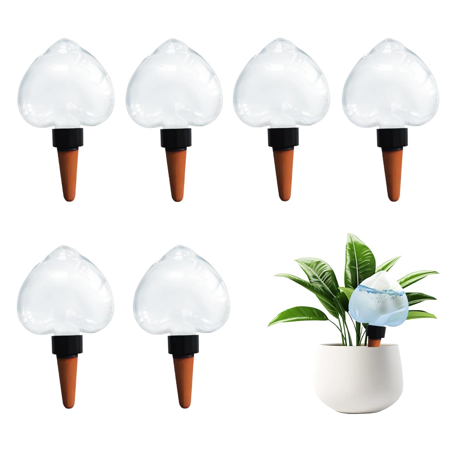 Heart-Shaped 7.04Oz/200Ml Plant Watering Globes - 6 Self Watering Globes for Outdoor ＆ Indoor Plants - Automatic,Slow,Self Watering Spikes Care of Plants Everyday image number 3