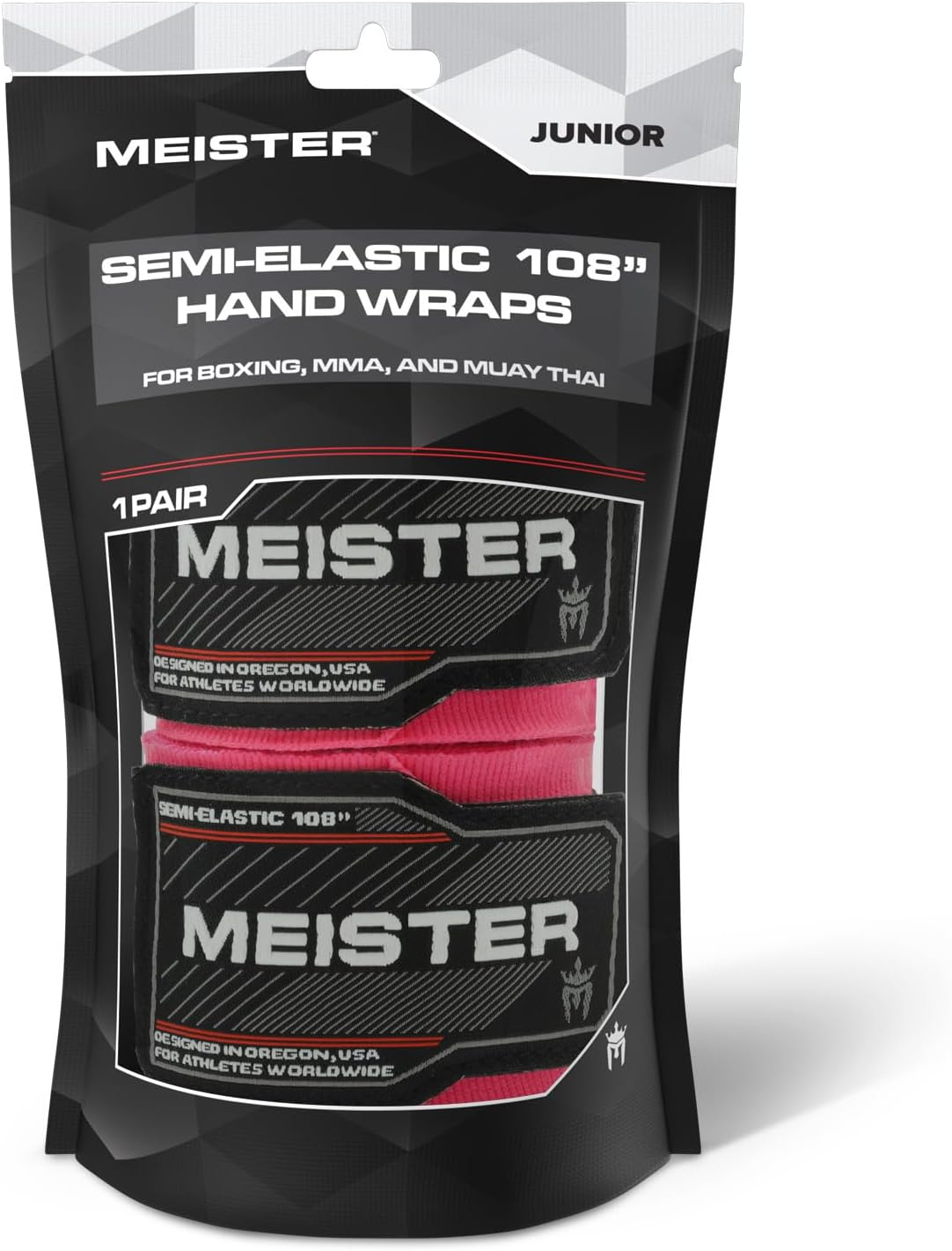 Meister Junior 108" Semi-Elastic Hand Wraps for MMA & Boxing (Pair) - Black image number 2