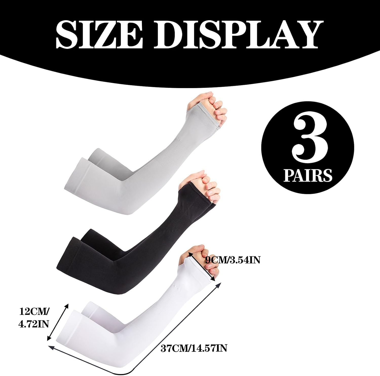 3 Pairs of UPF 50+ Cooling Arm Sleeves with Thumb Hole UV Sun Protection for Men, Women and Youth Arm Warmers for Sports, Cycling, Golf, Basketball, and Outdoor Activities