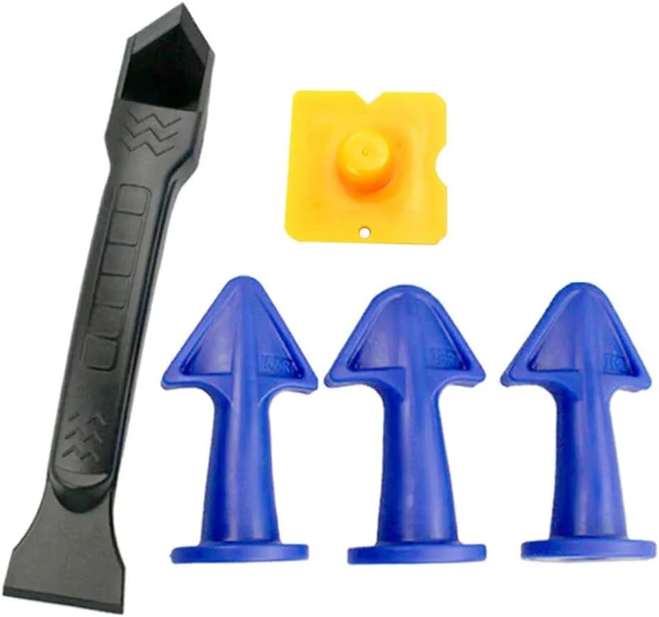 EZONEDEAL 5Pcs Caulking Tools Kit Applicator Piston Trowel Nozzle Plus, Silicone Rubber Sealant Wiper Finish Grout Plastic Scrapers Set for Kitchen, Bathroom, Window Tile or Brick Sink Joints image number 3