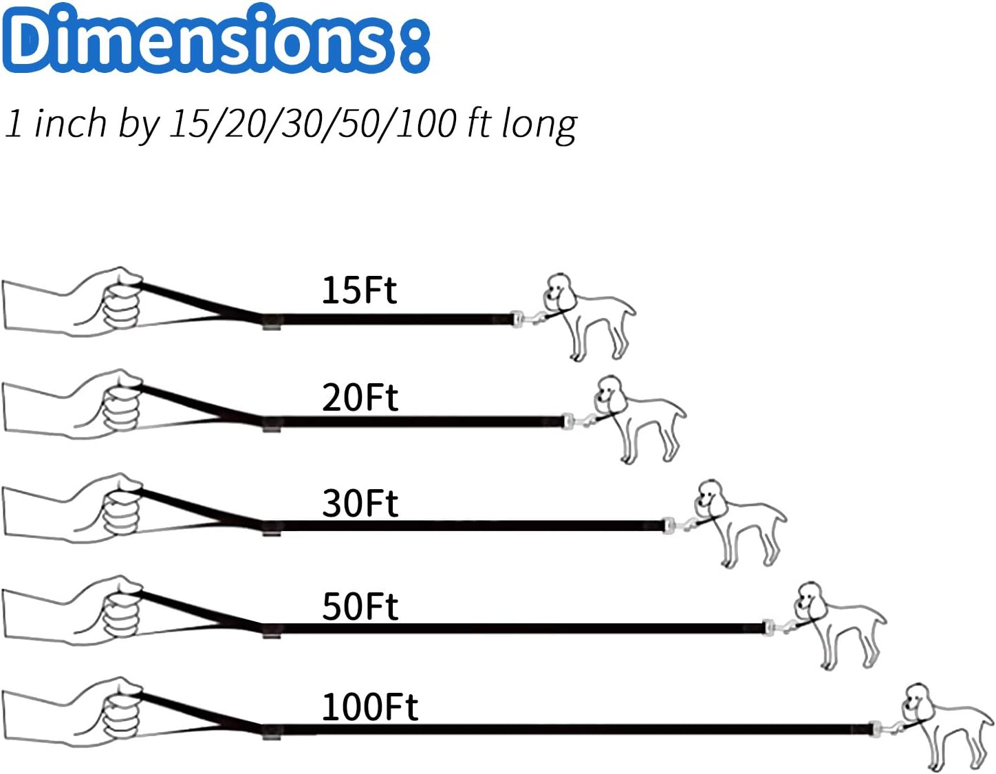 HIKISS Long Dog Leash Obedience Recall Training Agility Lead with Thickening Material for Large Dog - 15Ft 20Ft 30Ft 50Ft 100Ft Training Leash(Blue 20Ft)