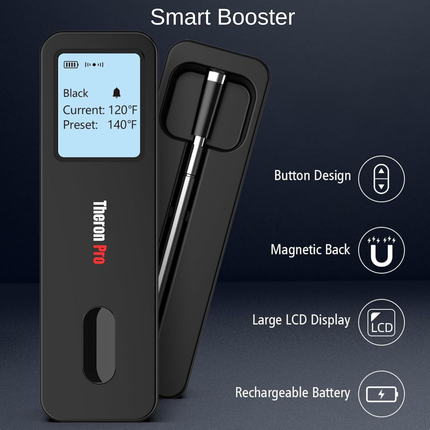 Theronpro Digital Meat Thermometer - True Wireless Meat Thermometer, Smart Meat Thermometer for Oven and Smoking, Bluetooth Meat Thermometer with LCD Display for Cooking and BBQ image number 3