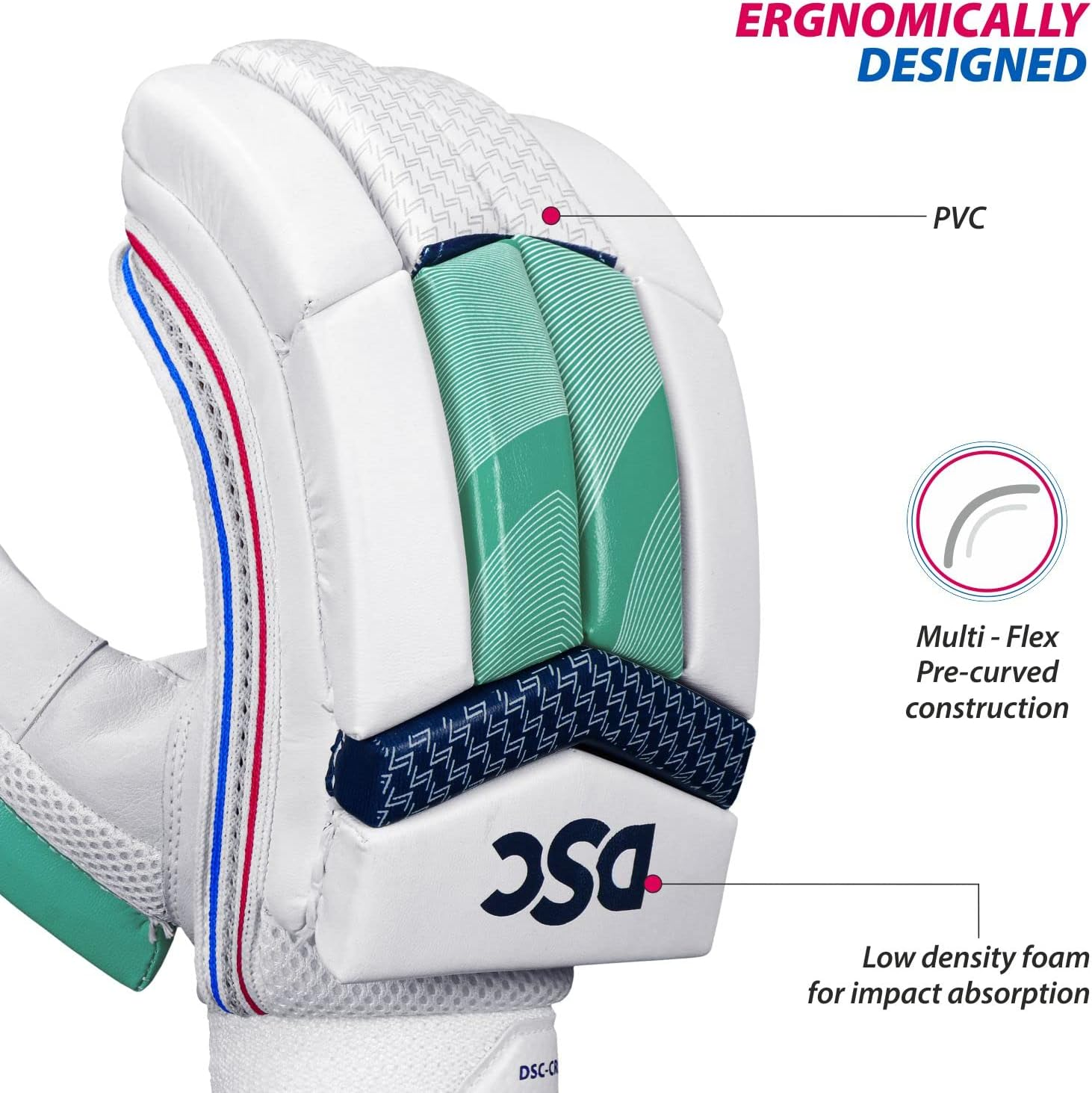 DSC Intense Valor Leather Left Handed Cricket Batting Gloves for Mens, White Turquoise| Softball Batting Gloves -Durable Full Wrap Cage Practice Gloves - Reinforced Wrist + Heavy Duty Leather image number 5