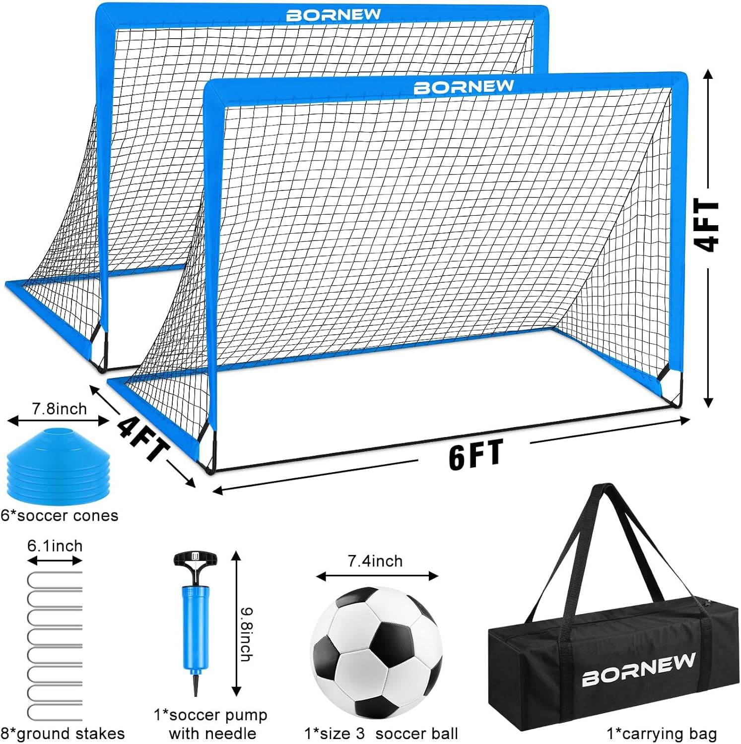 Kids Soccer Goal for Backyard Set - 2 Toddler Soccer Nets Training Equipment, Soccer Ball, Pop up Portable Soccer Set for Kids and Youth Games and Training Goals - Blue 4X3 image number 4