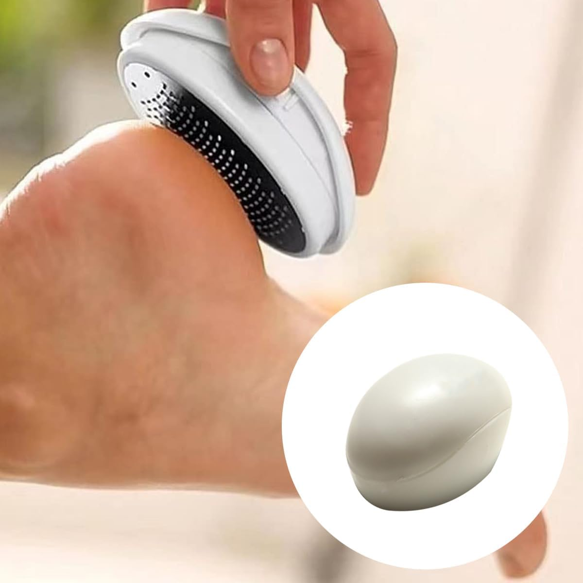 Enwye 2 Pieces Egg Shape Foot Scrubber Manual Foot File Tool Ergonomic Handle Side Stainless Steel Heads for Dead Skin Removal image number 1