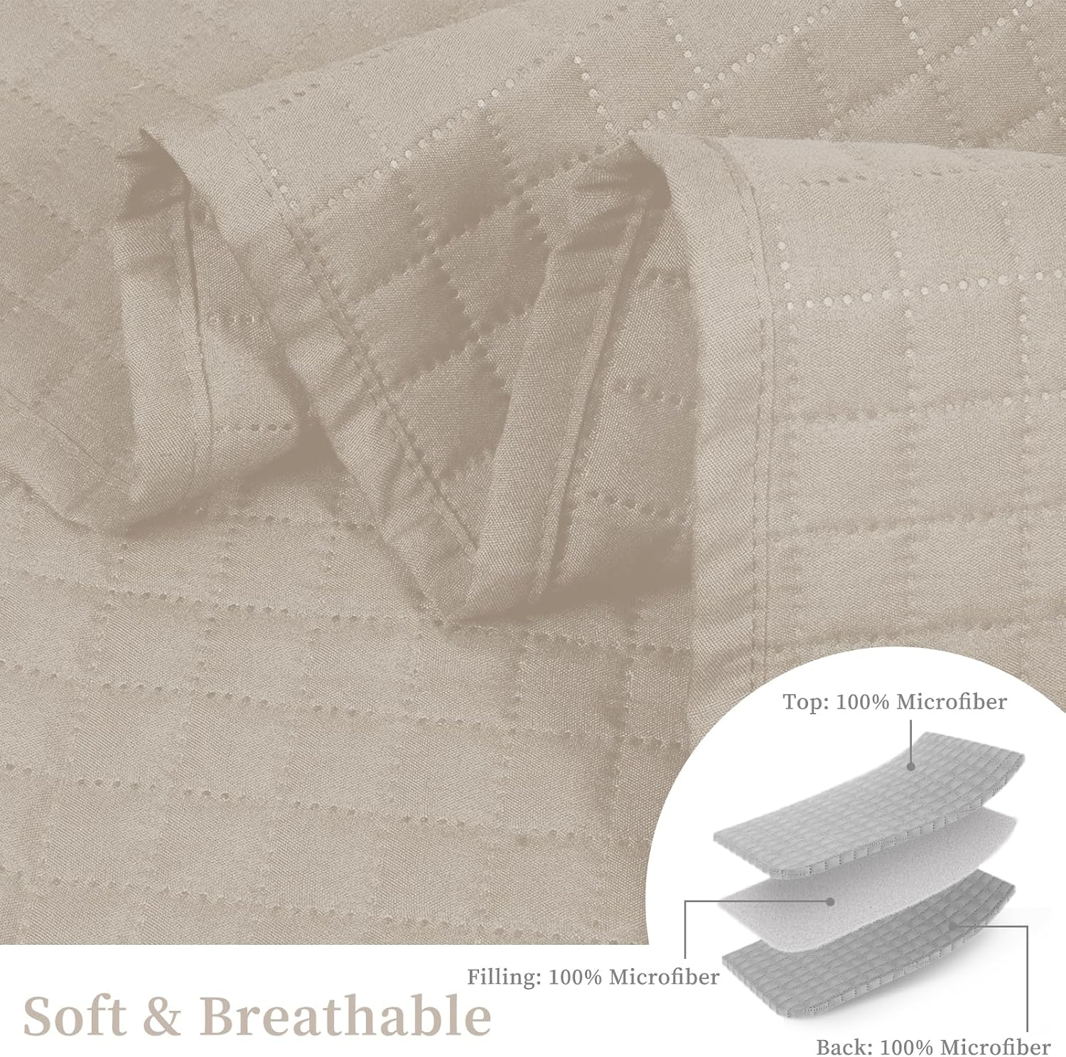 Hollyhome Luxury Checkered Super Soft Solid Single Pinsonic Bed Quilt Bedspread Bed Cover, Beige, Full/Queen image number 2