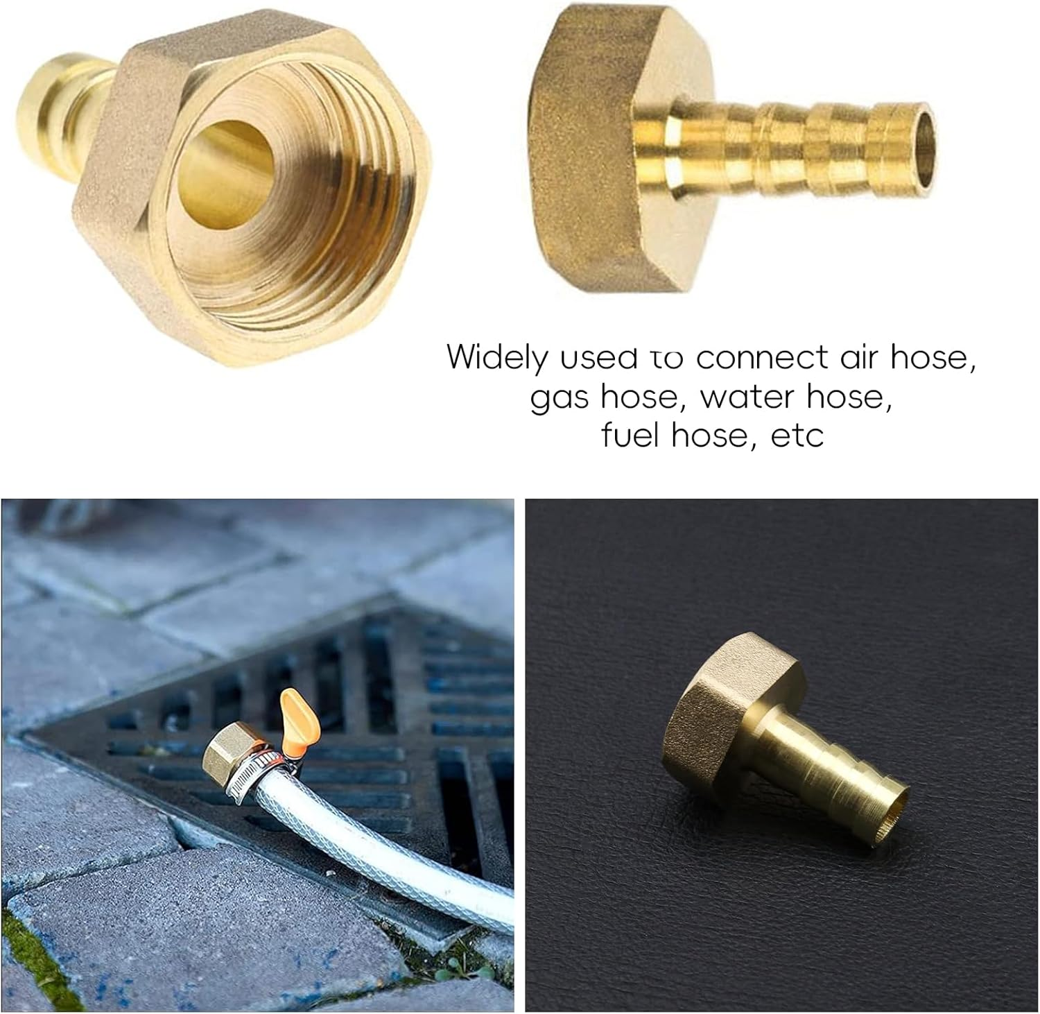 Xlihdzum 2PCS 10Mm to 1/2 Inch BSP Female Thread Barb Brass Fitting Connectors Hose Barbed Joint Adapter Coupler - Female Thread Barb Brass Fitting for Fuel Air Gas Water Oil Air Gas Use image number 2