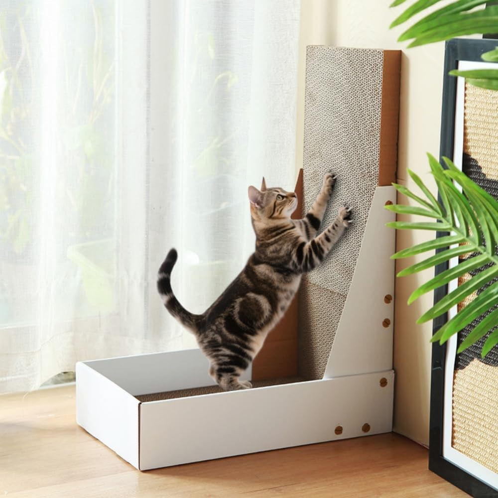 LOS ANDES Vertical Cat Scratcher, 60Cm/23.6Inch L Shape Scratching Pad for Indoor Cats, Scratching Board with Catnip, Durable Cardboard to Protect Furniture image number 3