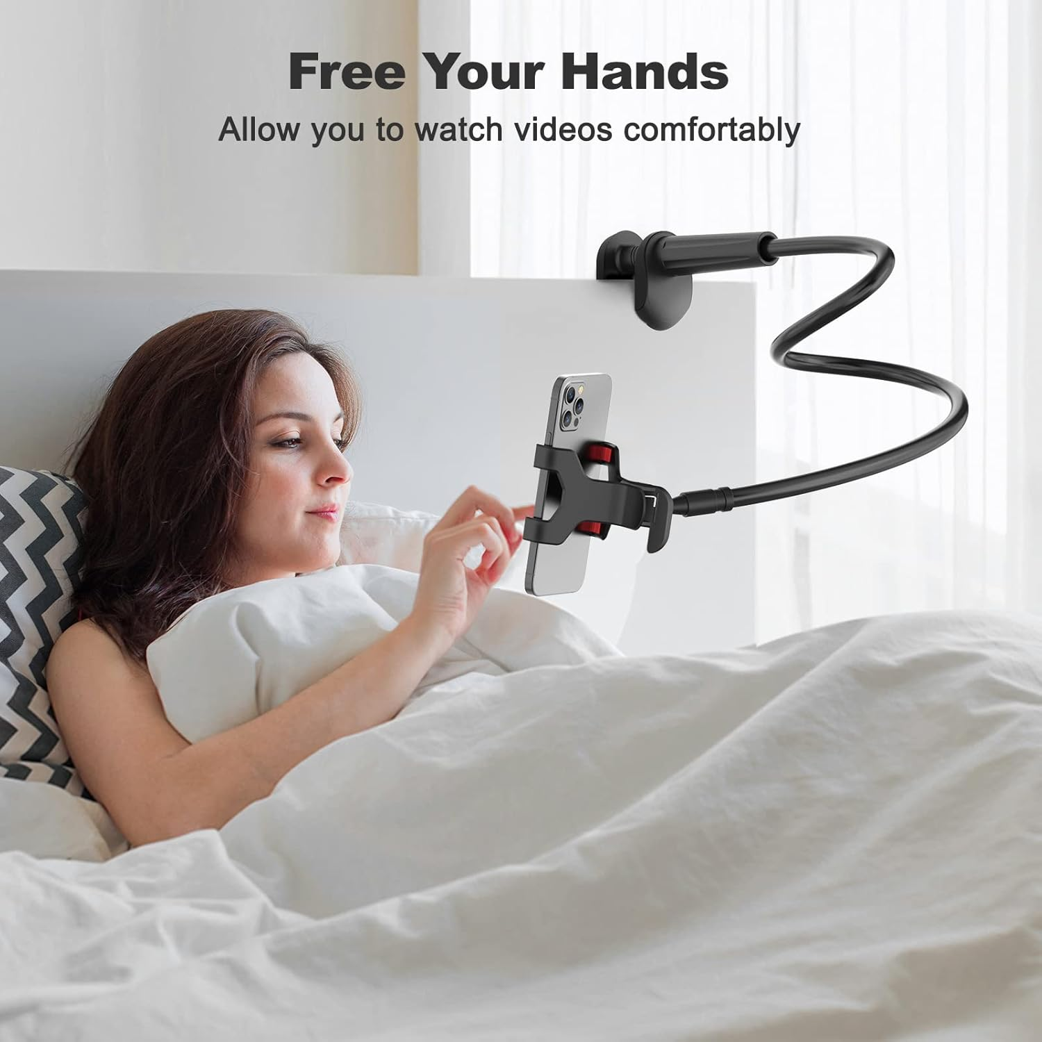 Gooseneck Cell Phone Holder, Universal 360 Flexible Phone Stand Lazy Bracket Mount Long Arms Clamp for Phone 11 Pro Xs Max XR X 8 7 6 6S plus and Other 3.5~6.5'' Device (Black) image number 6