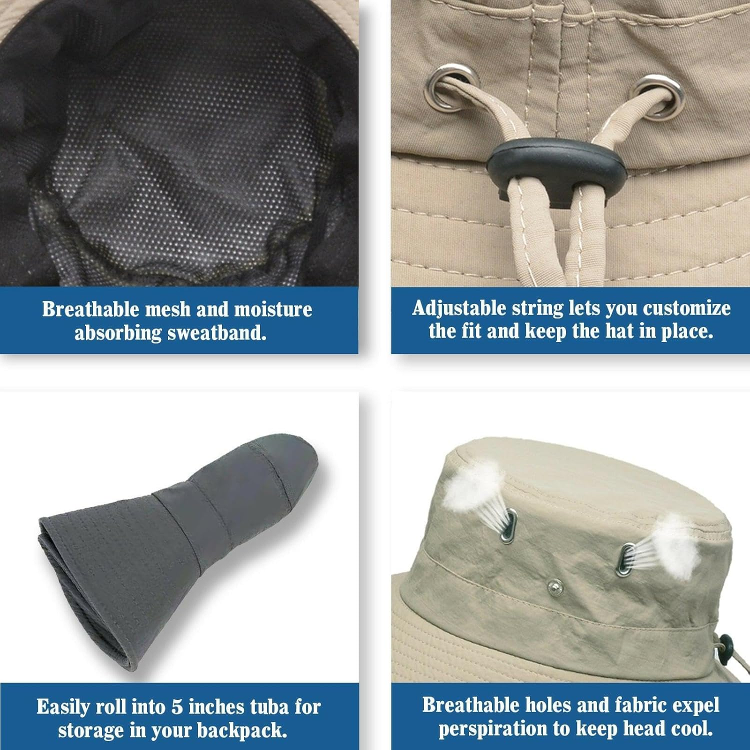 Bucket Hat Cowboy Style, UPF 50 UV Protection Wide Brim Sun Hat for Men & Women, Outdoor Camping Gear with Chin Strap &ndash; Smart Wind Resistant Boonie Hat for Fishing, Hiking, Golf - Dark Grey image number 5