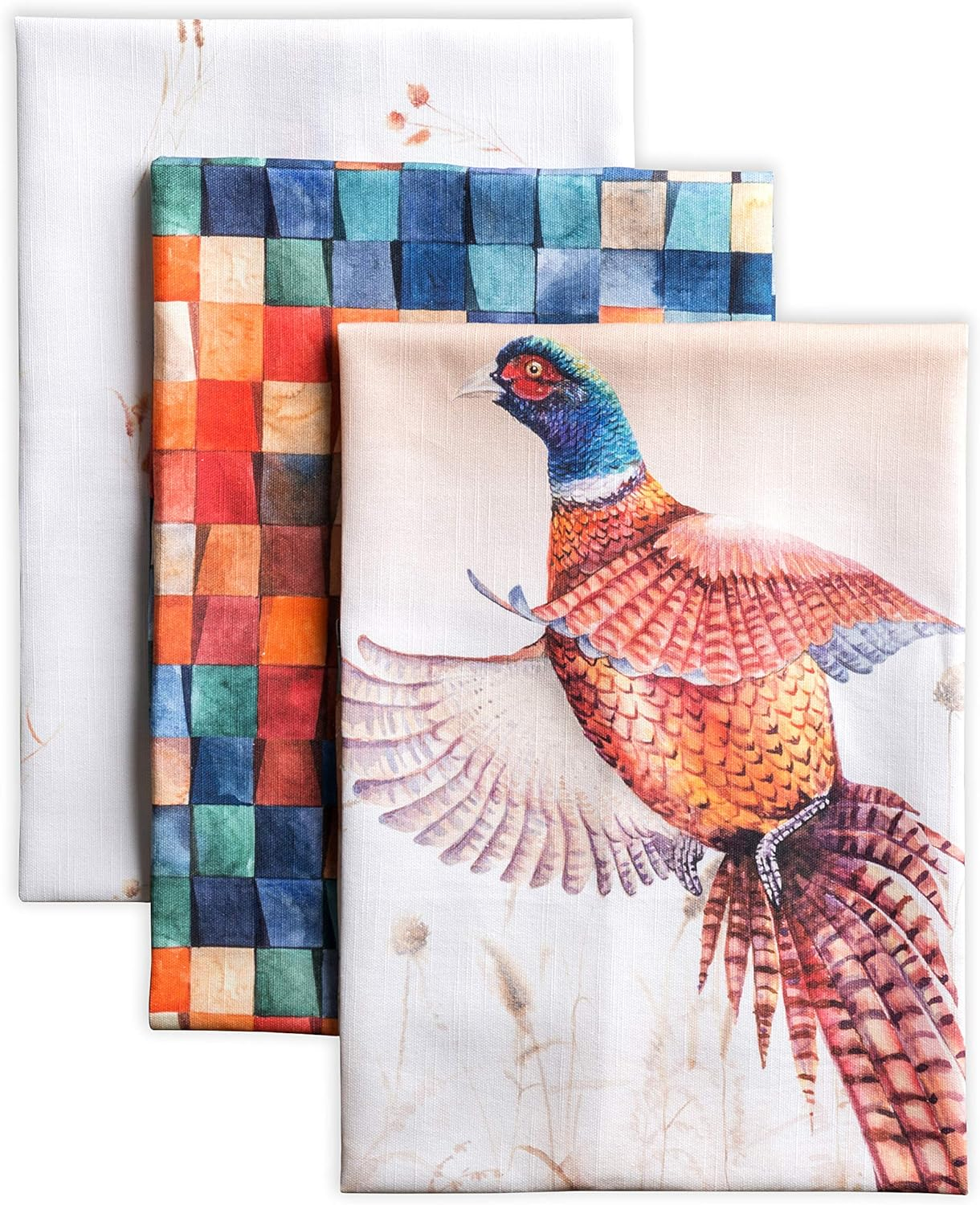 Maison D'Hermine Kitchen Towels Set of 3 100% Cotton 27.50" X 20" Reusable Cloth Tea Dish Towels Absorbent with Hanging Loop for Kitchen, Home, Dining, Cocktail Parties (Imperfection)