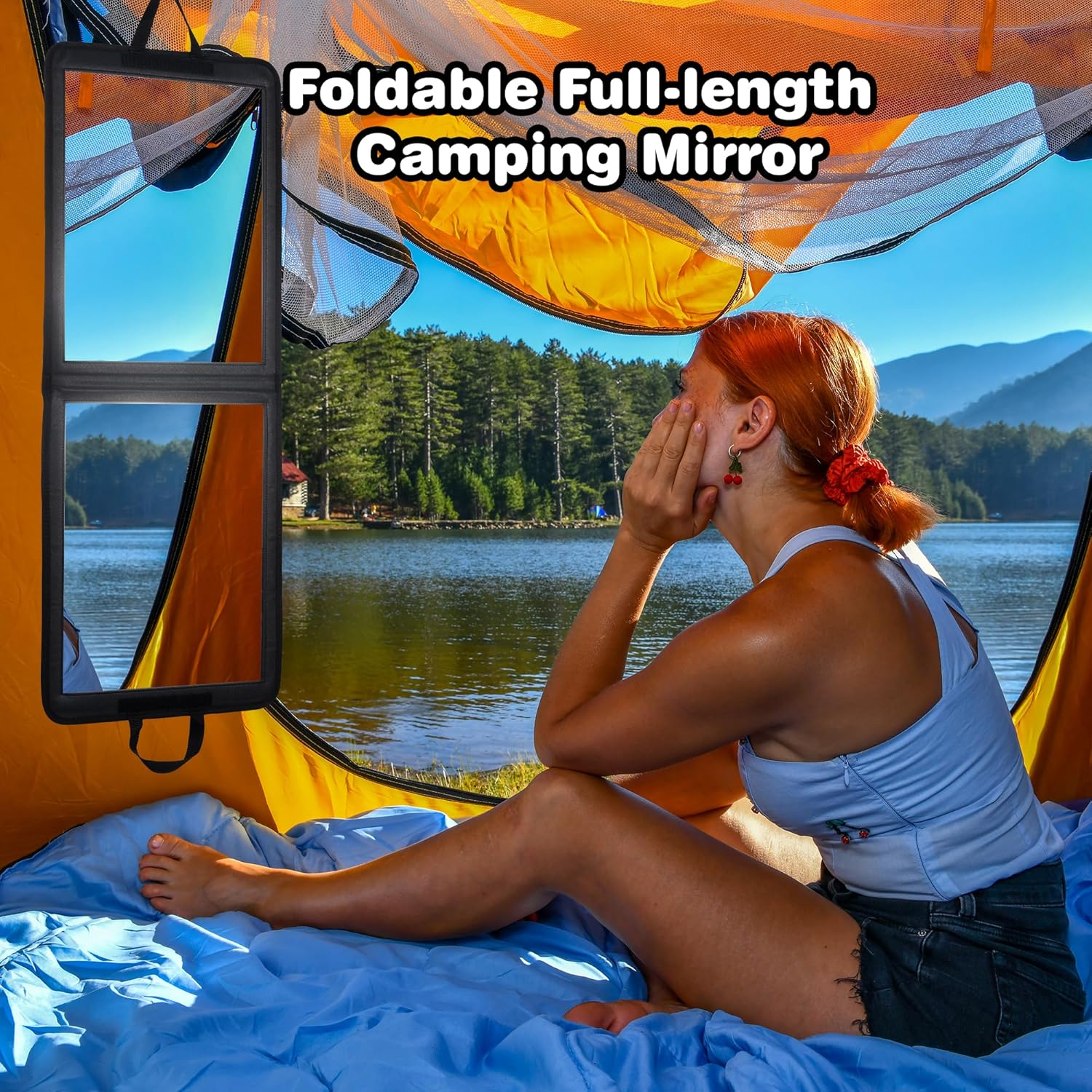 LPHUMEX Foldable Full Length Travel Mirror &ndash; 33&rdquo; Portable Shatterproof Hanging Mirror, Folding Full Length Travel Makeup Mirror for Camping, RV & Small Spaces
