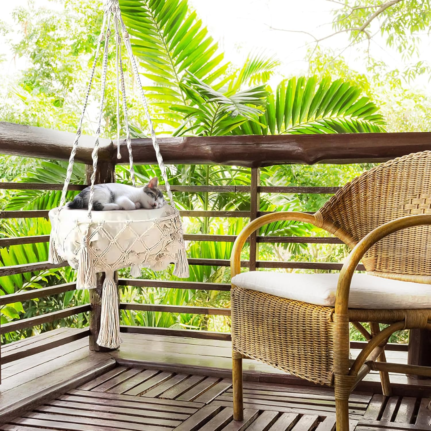 Cat Hammock Wall Mounted, Hand Woven Cat Hammock Bed, Macrame Hanging Wall Rope Cat Bed for Sleeping, Climbing (35 Cm) image number 5