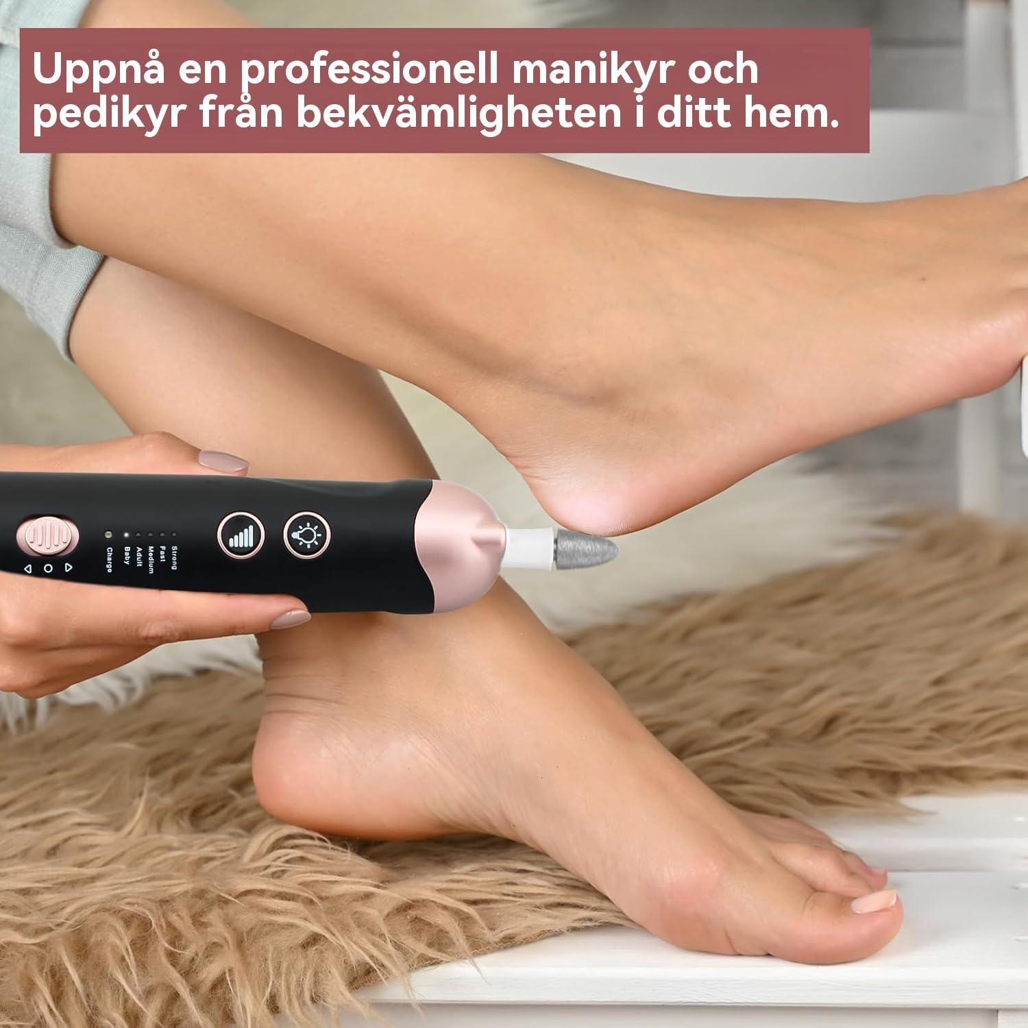 AOMEES Electric Manicure, Electric Nail Cutter Set, Manicure Pedicure Set Foot Care Electric with 9 Attachments for Nail Care, with 5 Speeds, LED Light, Storage Bag (Black) image number 3