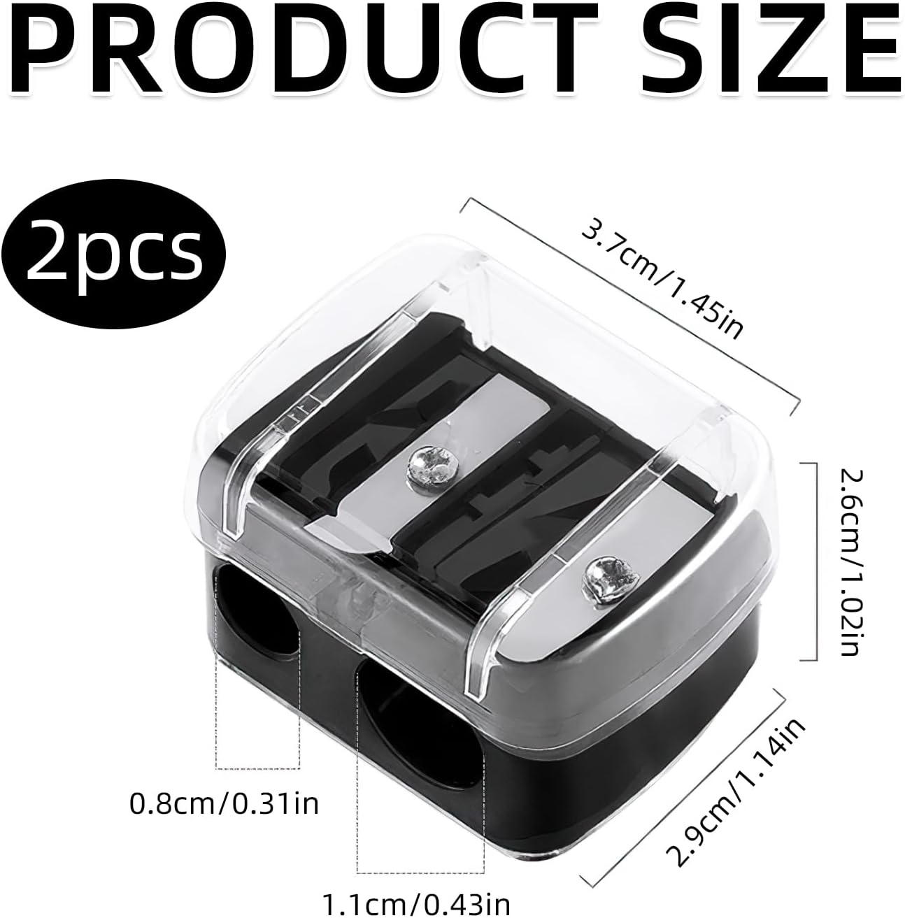 Pack of 2 Makeup Sharpener Pencil Sharpener, Cosmetic Pencils, Portable Sharpener Thick Pens, Double Sharpener for Thickness, Thin Pencils, Manual Pencil Sharpener with Cover for Eyebrow Pencil image number 6