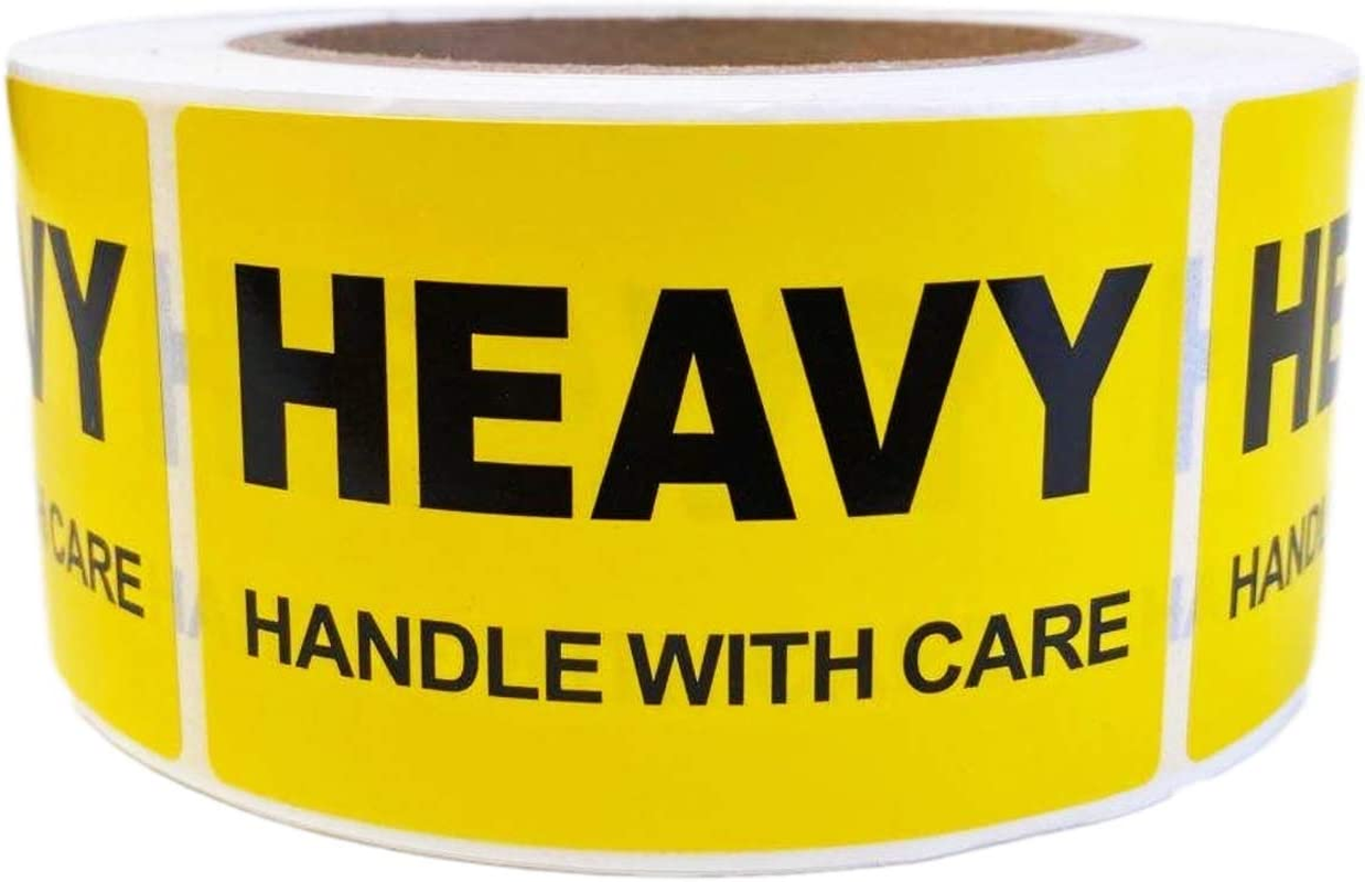 Heavy Printed Label 50.8X76.2Mm Handle with Care 2X3 Inch Adhesive Yellow Sticker for Applying on Cardboard Boxes, Satchels, Pallet Wrap 550 Labels per Roll&hellip; image number 1