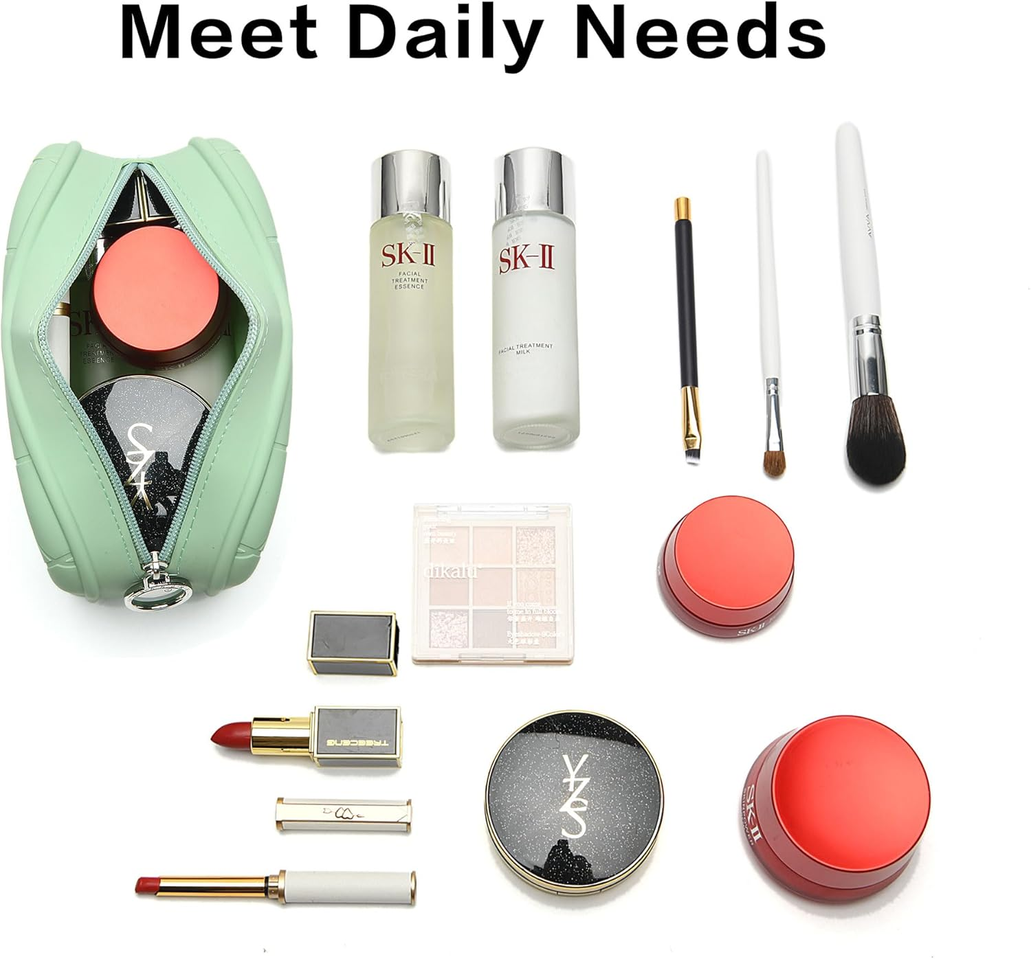 Lubanone Silicone Makeup Bag Travel Cosmetic Bag Stuff Bag Makeup Pouch Cute Makeup Organizer Versatile Zipper Pouch for Women, Green, Cosmetic Makeup Bag image number 4