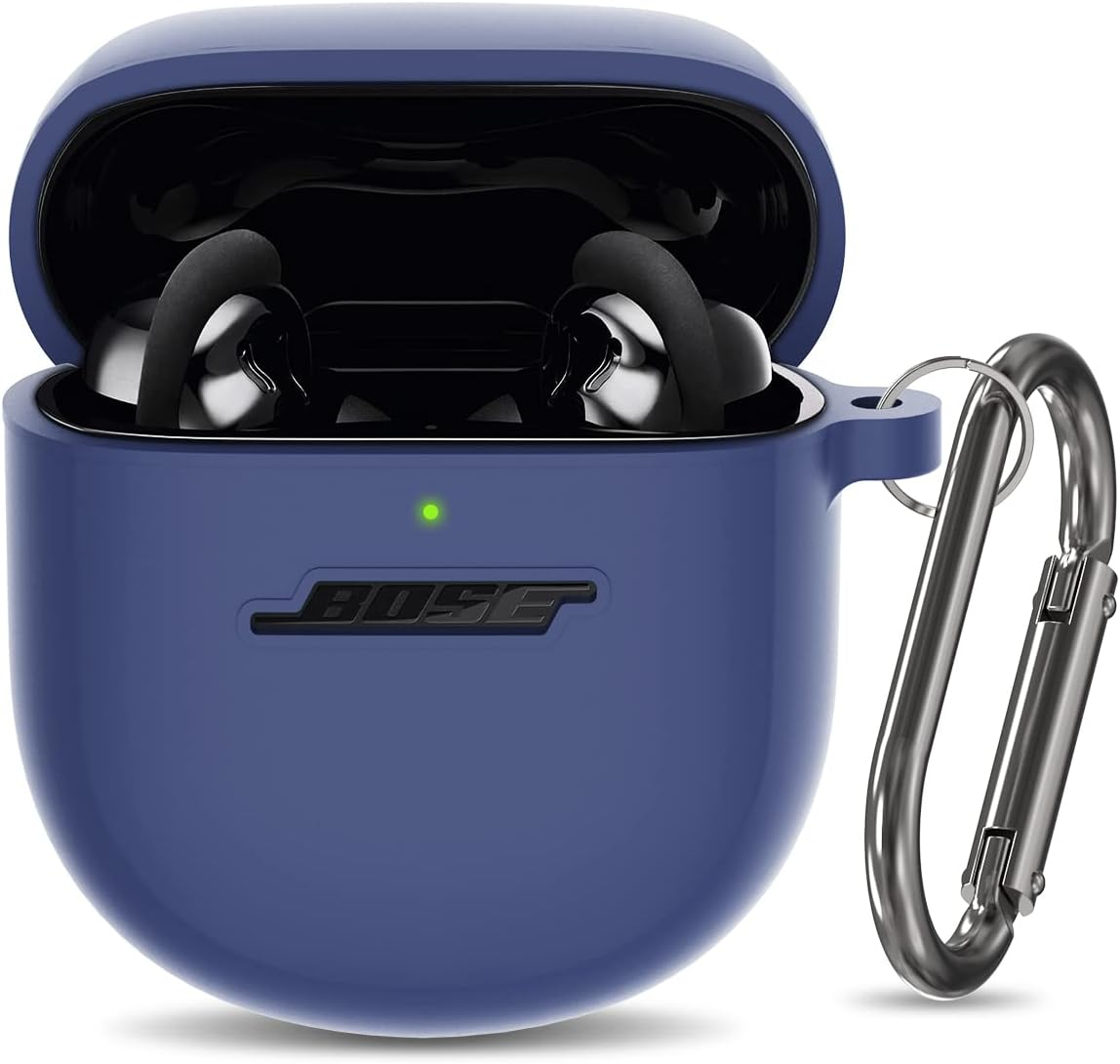 Bose Quietcomfort Earbuds II and Ultra Silicone Case (2022-2023) - Shockproof Protective Cover for Men and Women with Keychain (Black)