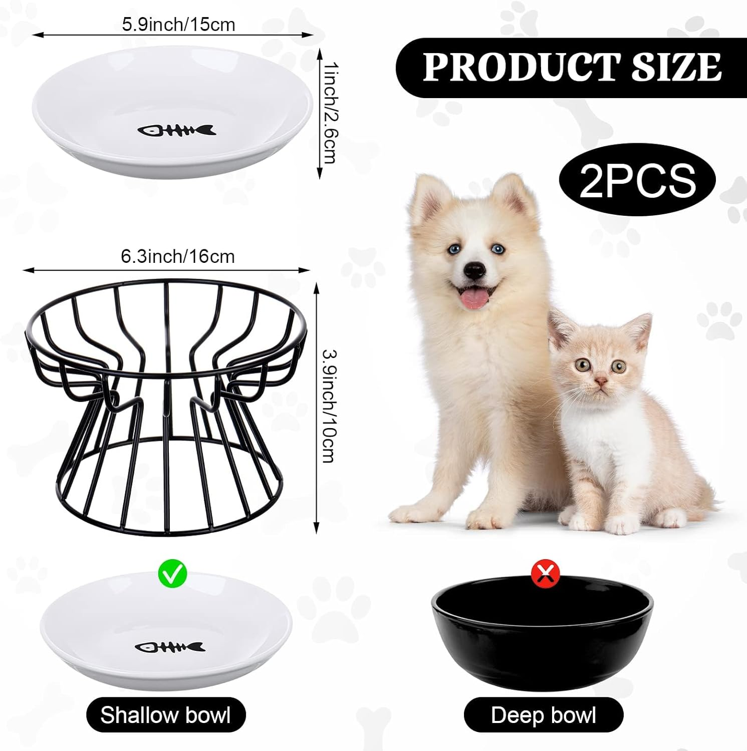 LMSNE Raised Cat Bowls,Whisker Friendly anti Vomit Cat Bowl Ceramicwith Metal Stand, Elevated Food Feeding Dishes for Cats and Dog image number 4