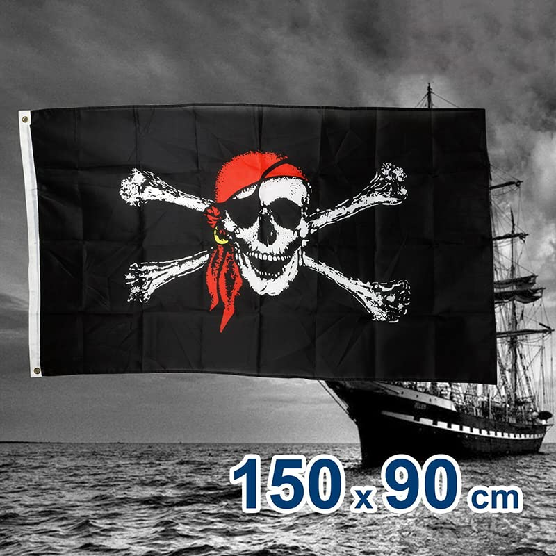 AIMALL 90X150Cm Large Pirate Flag Jolly Roger Skull & Crossbone Flags Party Accessory 3 X 5 Ft - for Themed Events, Costumes image number 3