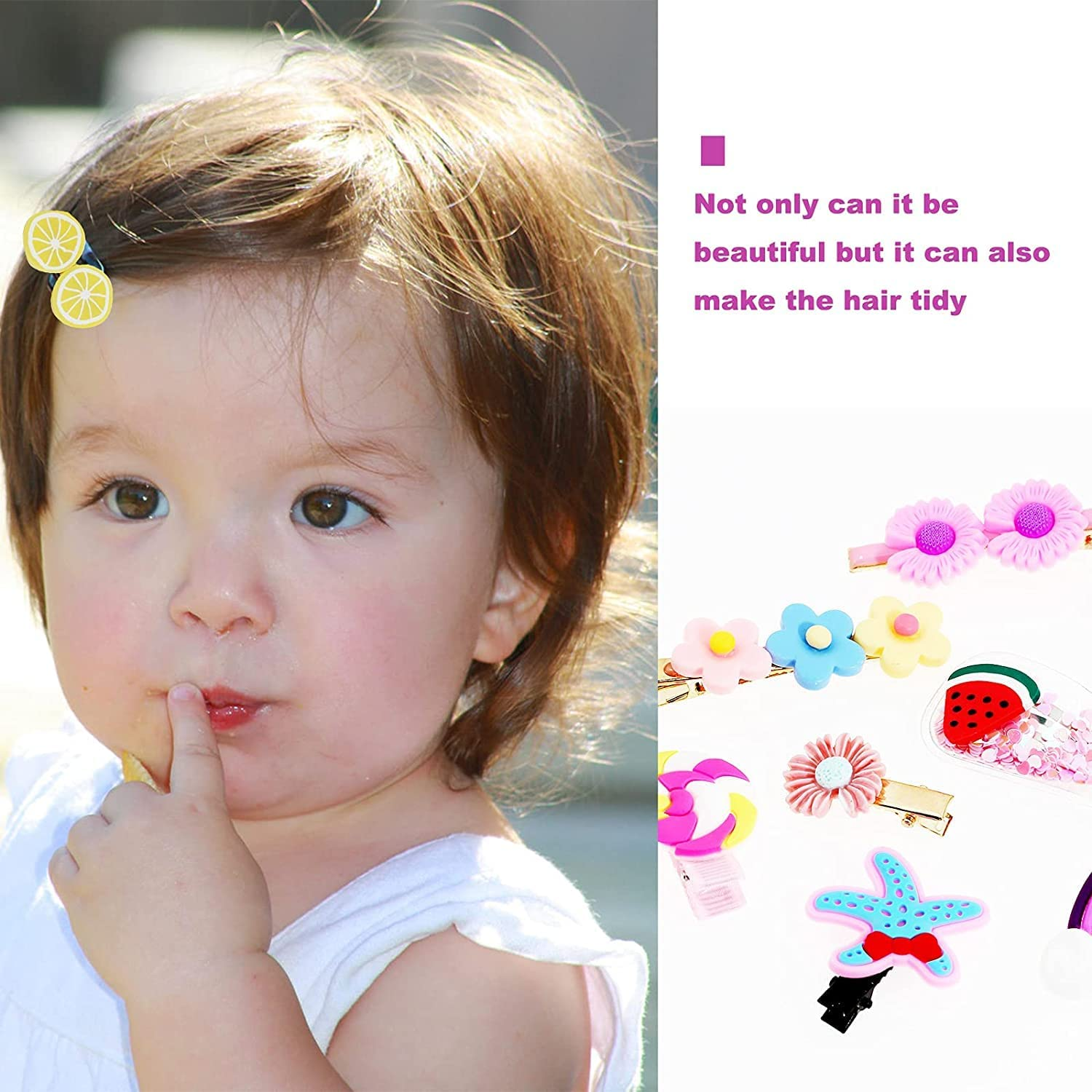 38Pcs Baby Girls Hair Clips, Betterjonny Fully Lined Alligator Hair Rainbow Accessories Cute Cartoon Fruit Dessert Barrettes for Toddlers Girl Teens Kids image number 6