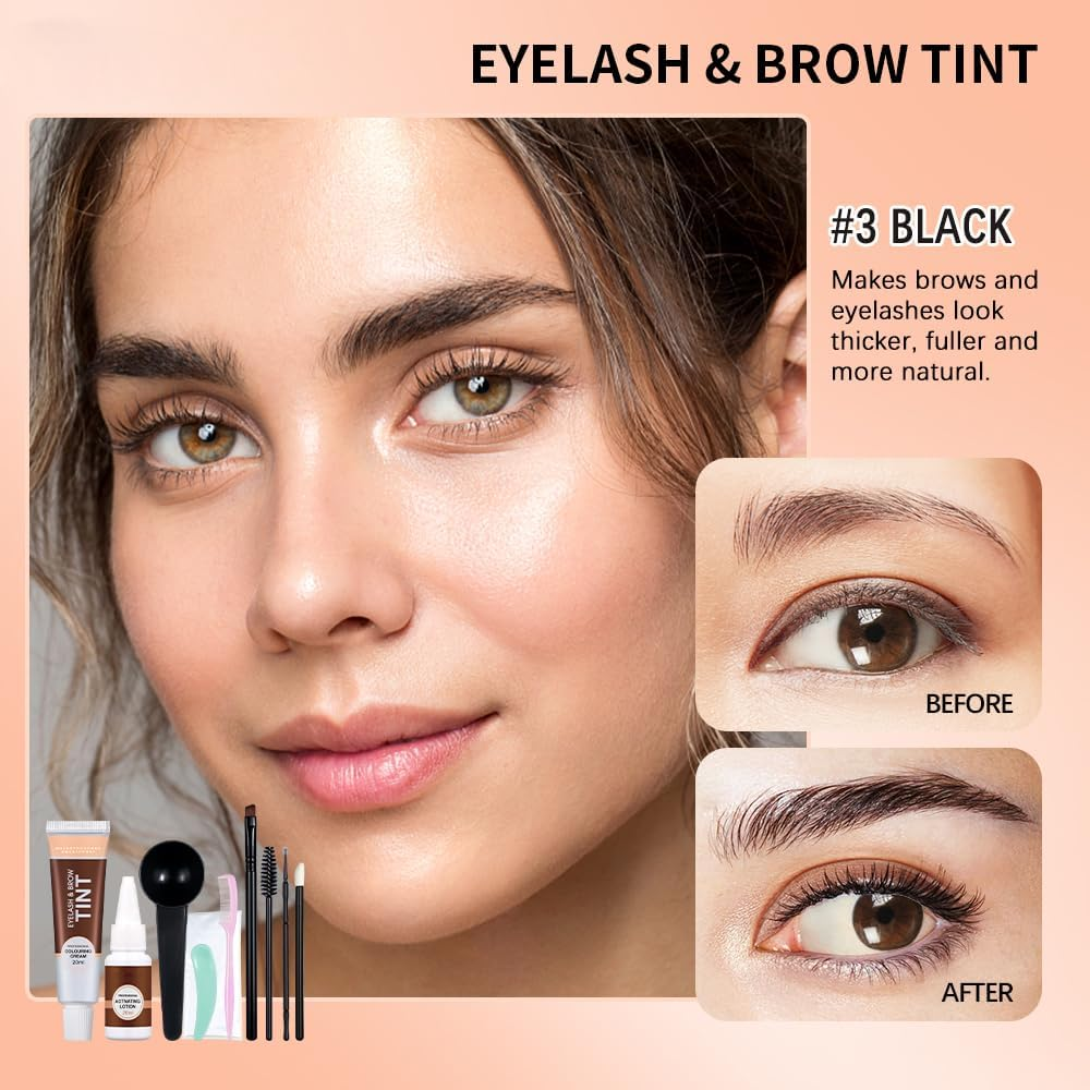 2-In-1 Eyebrow Lamination Kit Brow Lash Lift Kit and Eyebrow Tint Waterproof Semi Permanent Color with Natural Looking Lift Salon Quality Results at Home, 4-6 Week Lasting Effect (Black, #3) - Black image number 6