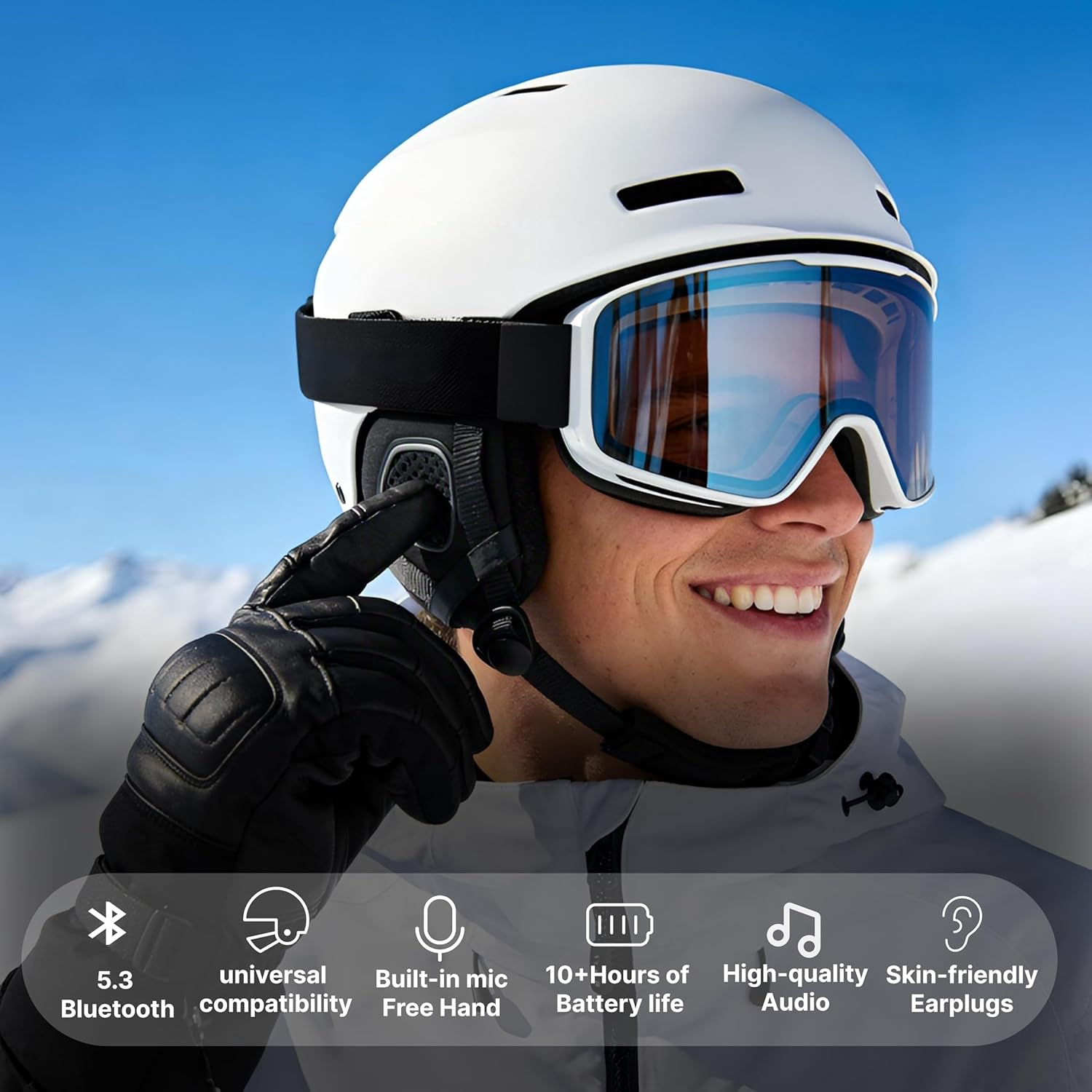 ASIEVIE Sports Ski Helmets Headphones, Wireless Bluetooth Helmet HD Speakers with Built-In Mic - Chips 5.3, Glove Friendly Controls, Compatible Any Audio Ready for Skiing & Snowboarding image number 4