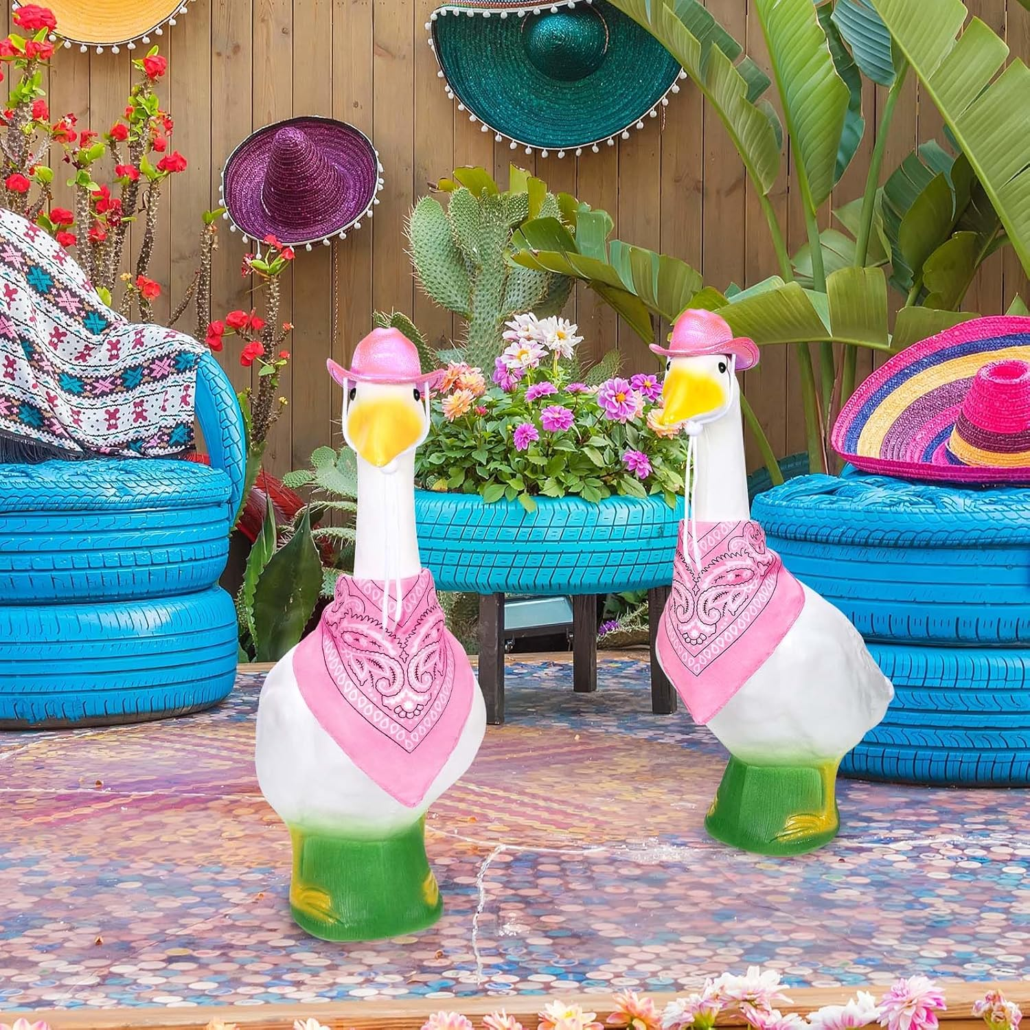 GANSHAYA Pink Porch Goose Outfits with Shiny Western Cowboy Hat for 23"/ 17'' Cement Goose Statue, Goose Clothes Outdoor Lawn Decor image number 2