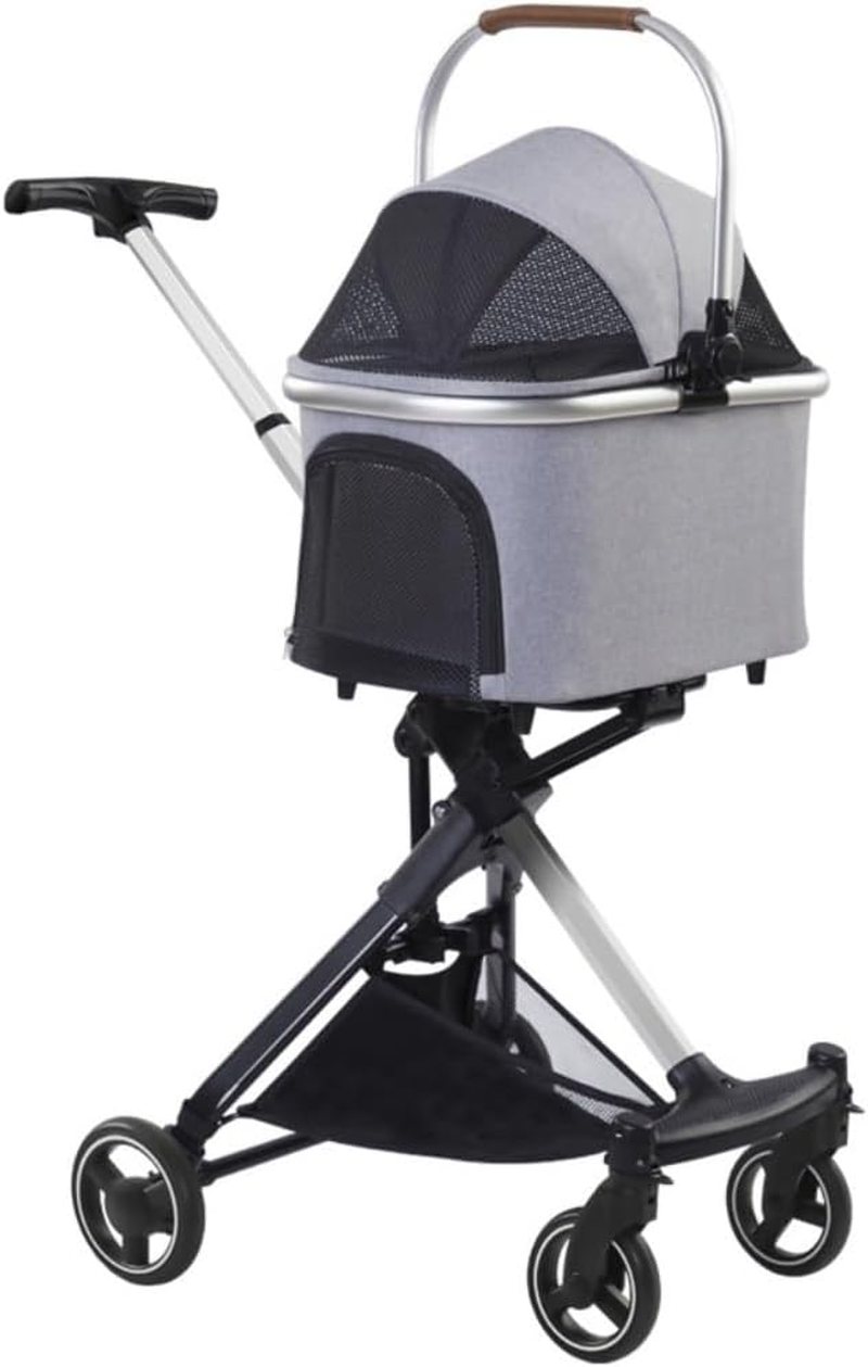 Pet Stroller Dog Stroller Cat Stroller Foldable Cats Dogs Pet Stroller for Medium Small Size Dogs Cat Stroller Detachable Carrier Basket for Puppy Dog Pram Dog Cat(Color:Gray)